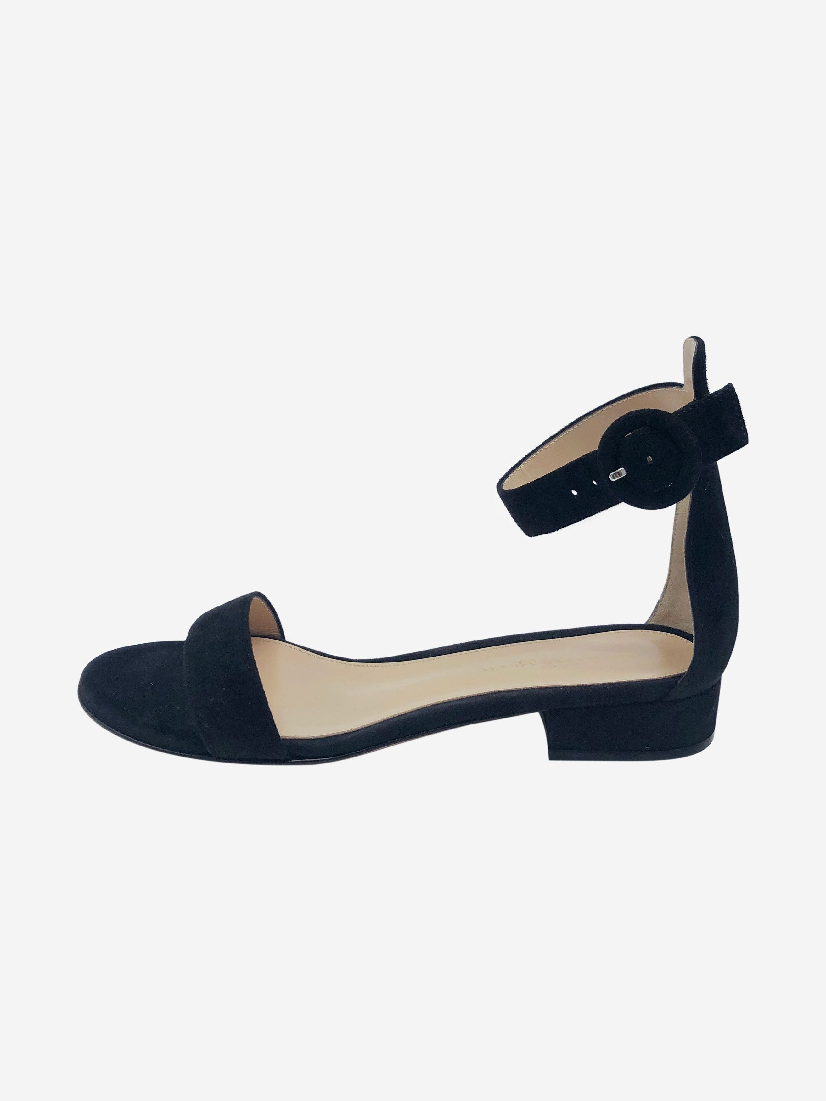 Black low heel ankle strap sandals - size EU 36