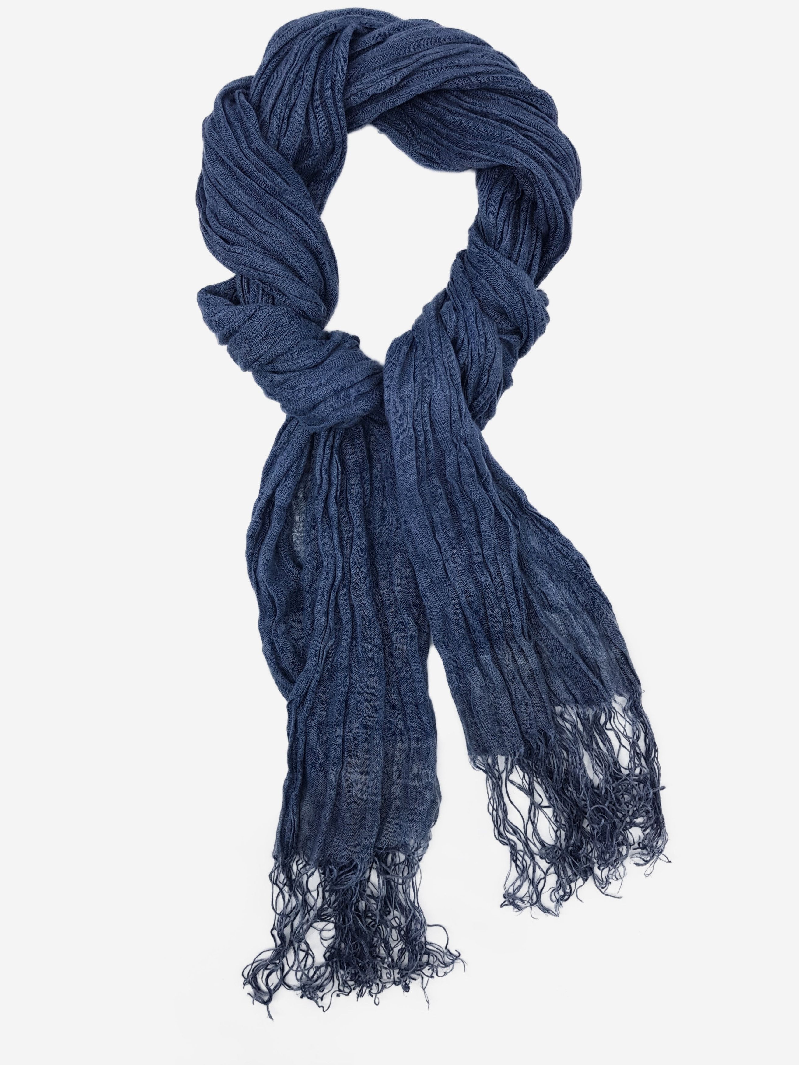 Eskandar Blue Fringed hem linen scarf - size