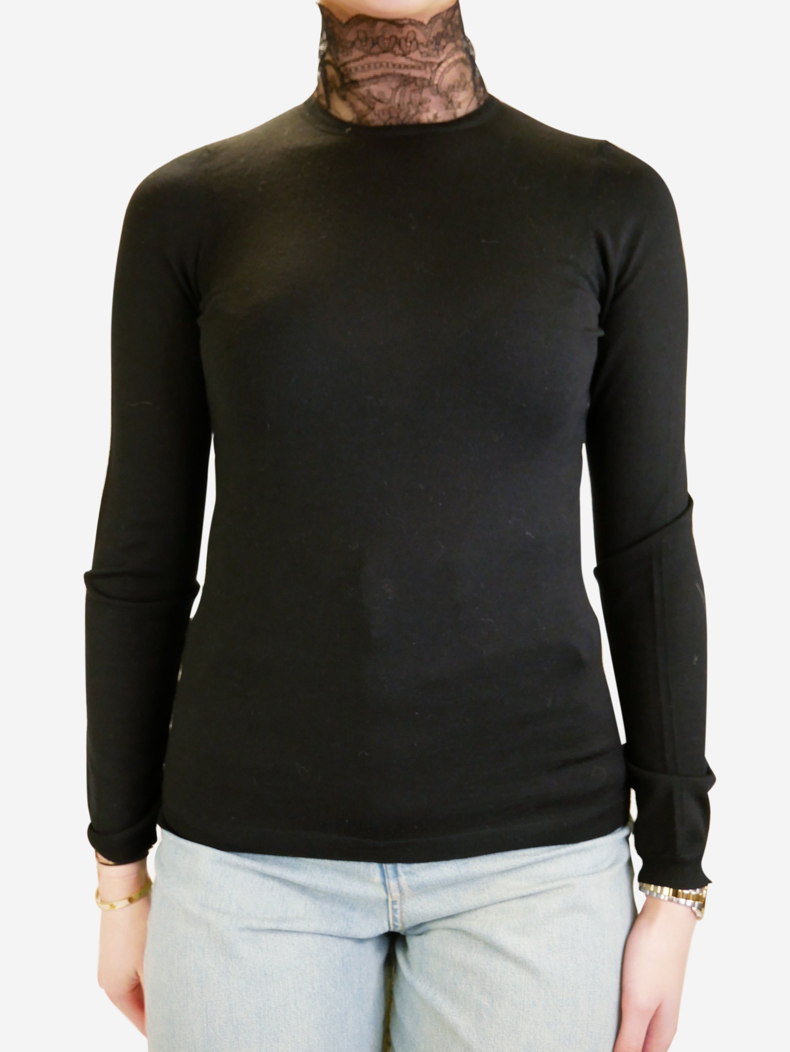 Black lace high-neck zip-back sweater - No size