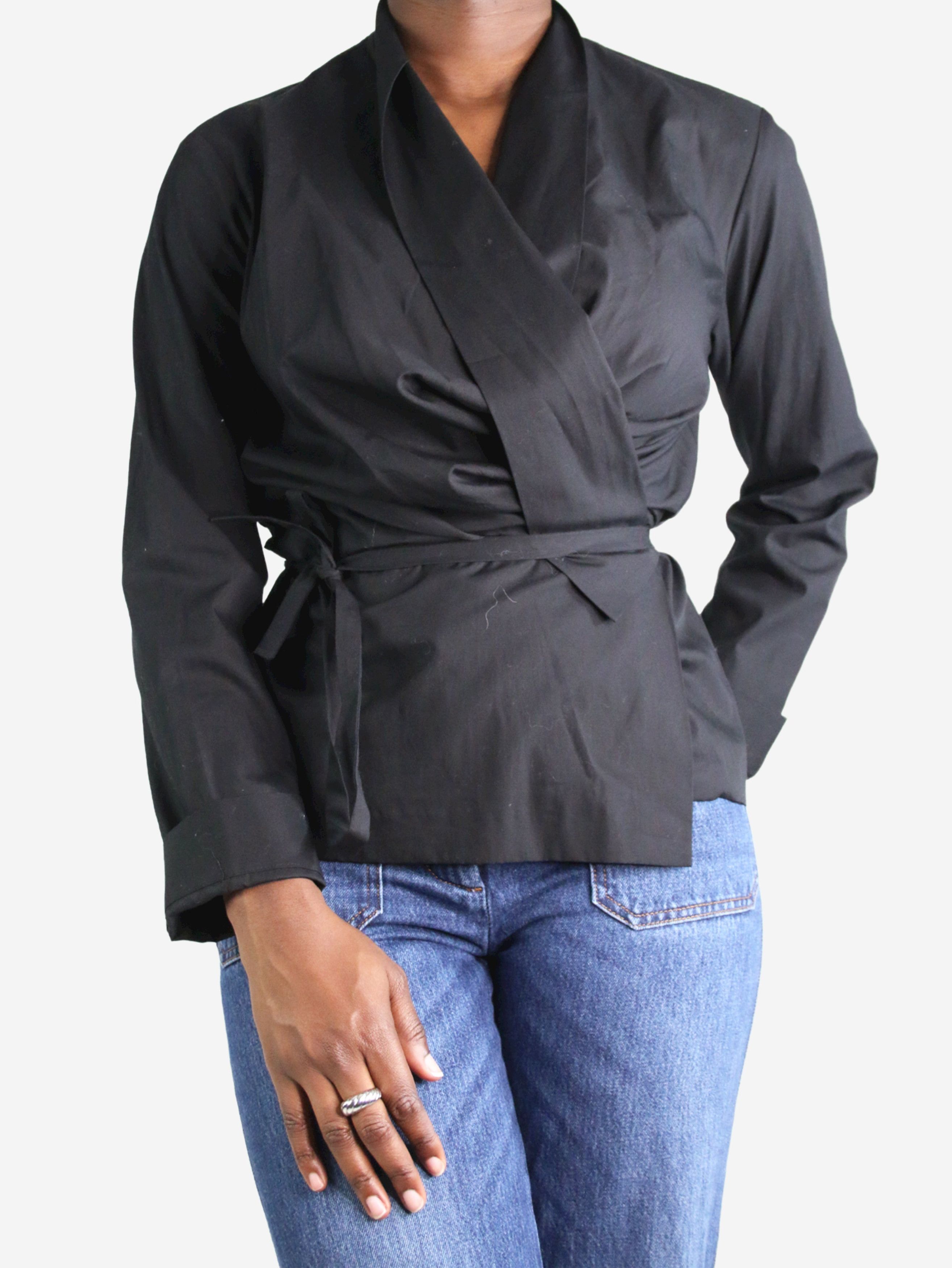 Black long-sleeved wrap top - size FR 38