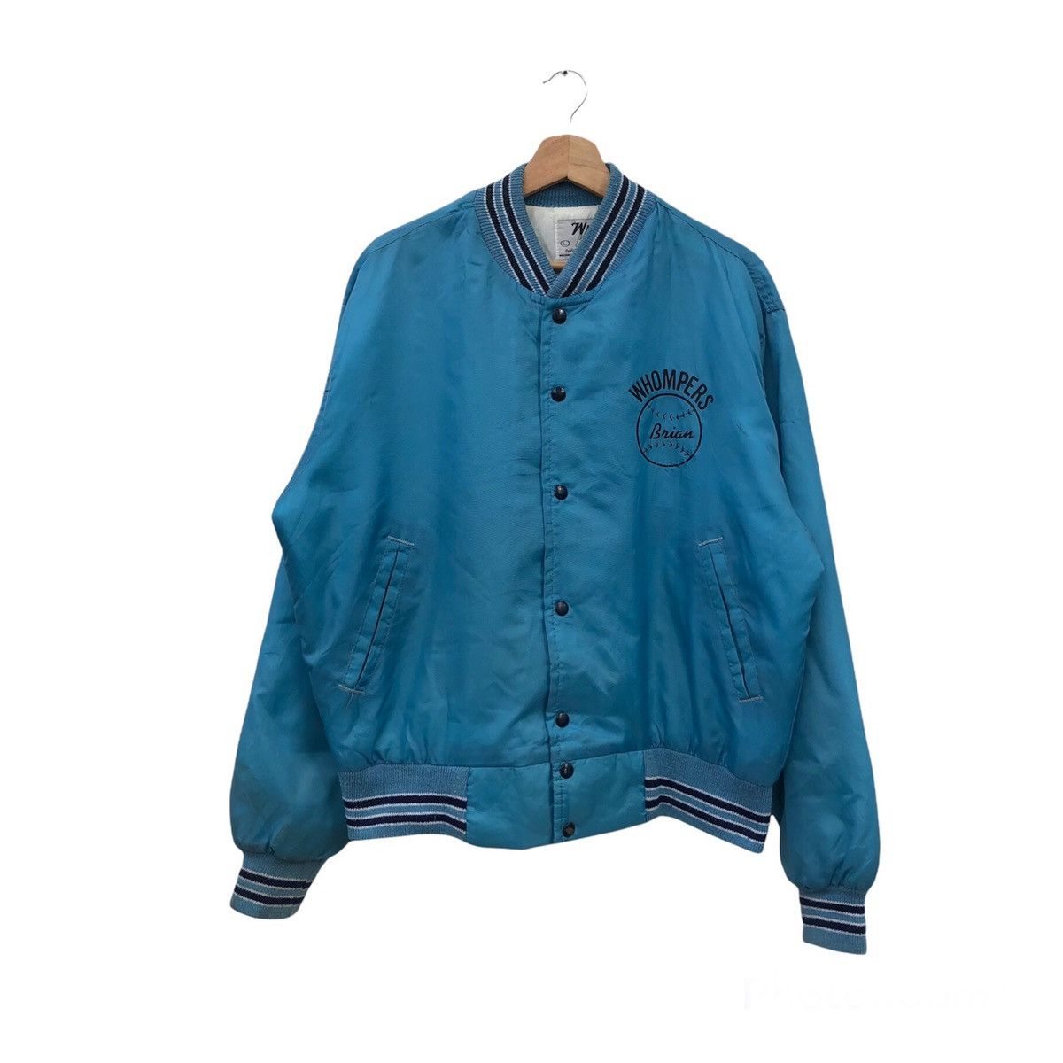 VINTAGE SATIN VARSITY JACKET BIG LOGO WHOMPERS BRIAN
