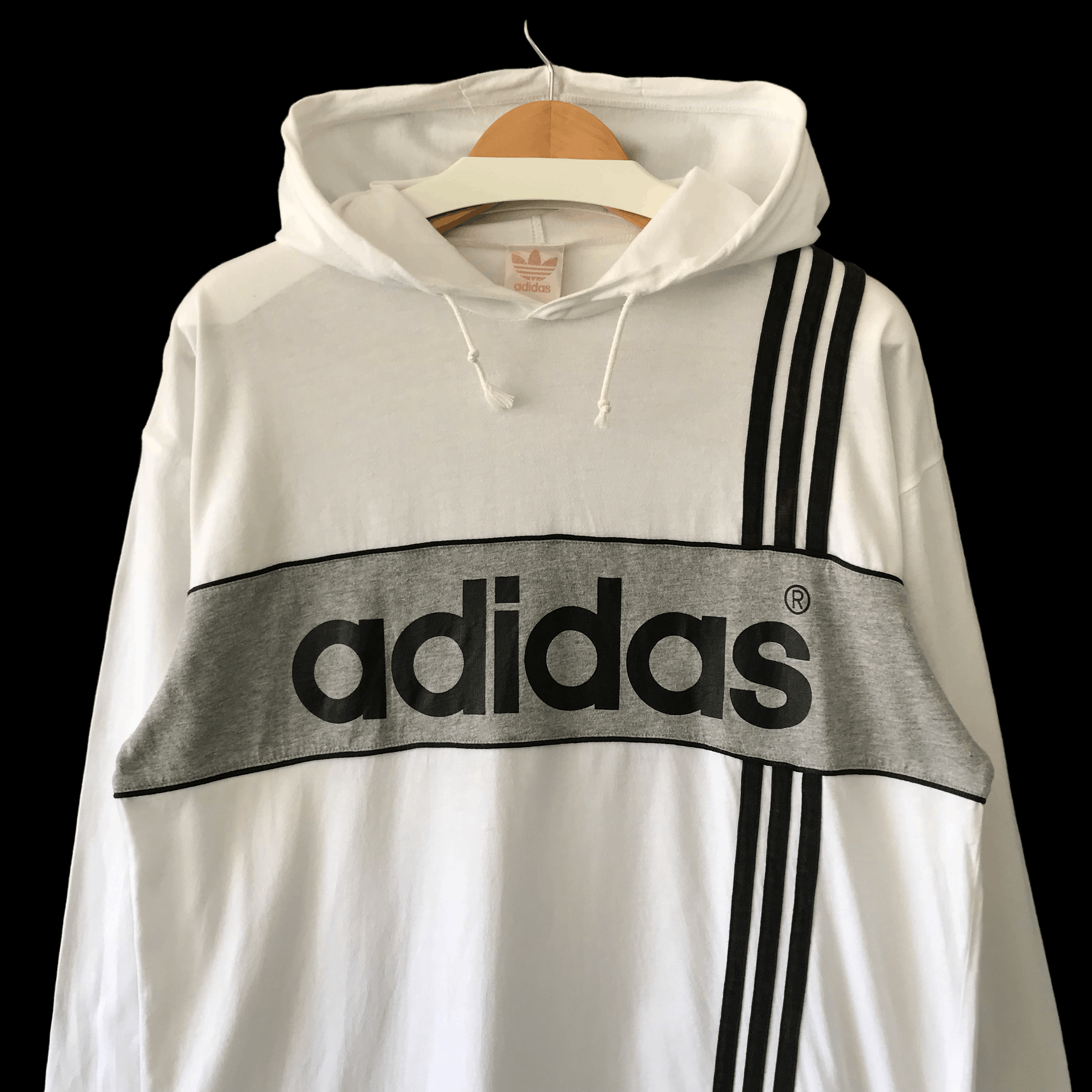 Vintage Adidas Trefoil Spell Out Big Logo LS Shirt Hoodie M