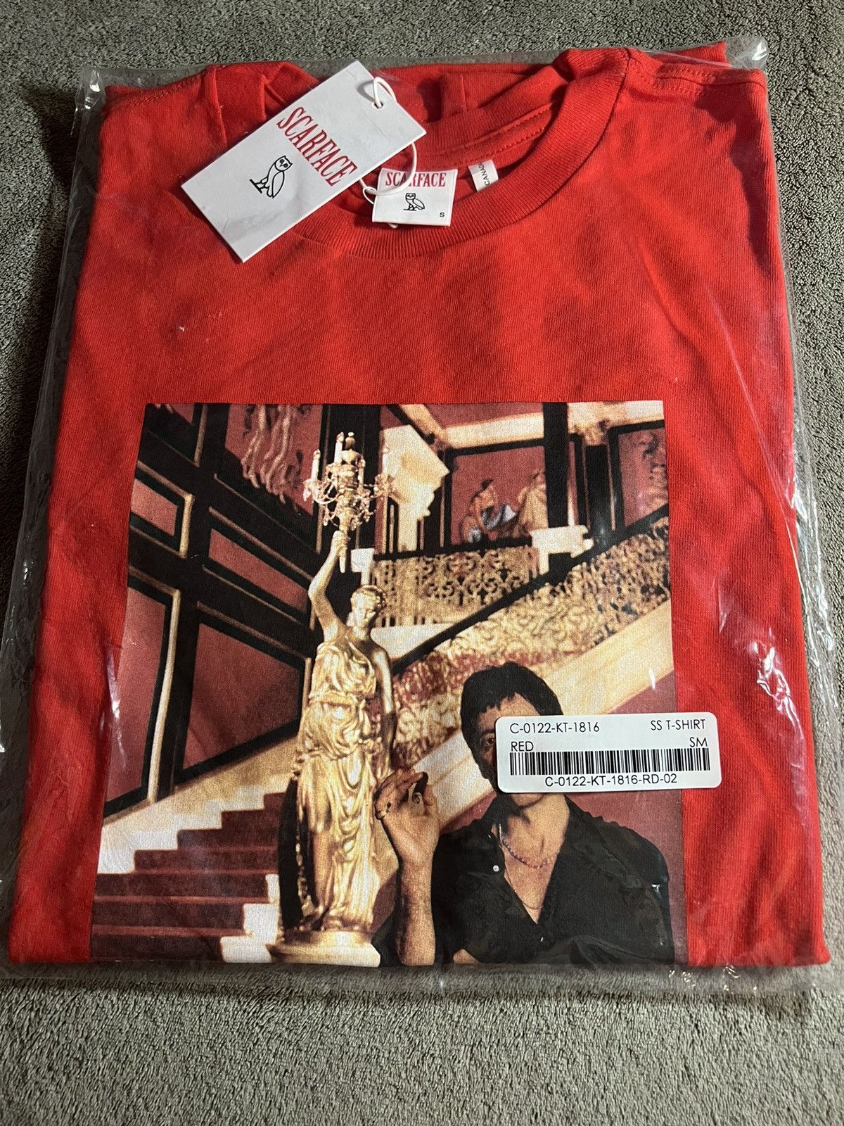 image of Drake x Octobers Very Own Ovo X Scarface T-Shirt Tony Montana Tee in Red, Men's (Size Small)