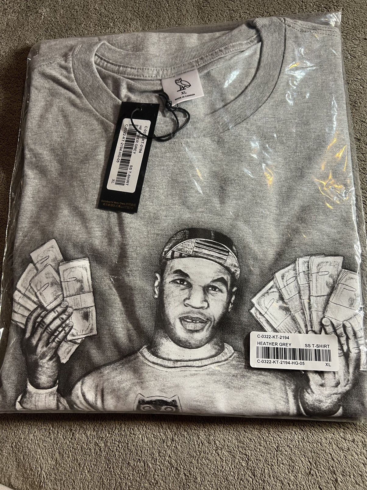 image of Ovo X Mike Tyson Money Mike T-Shirt Tee in Grey, Men's (Size XL)