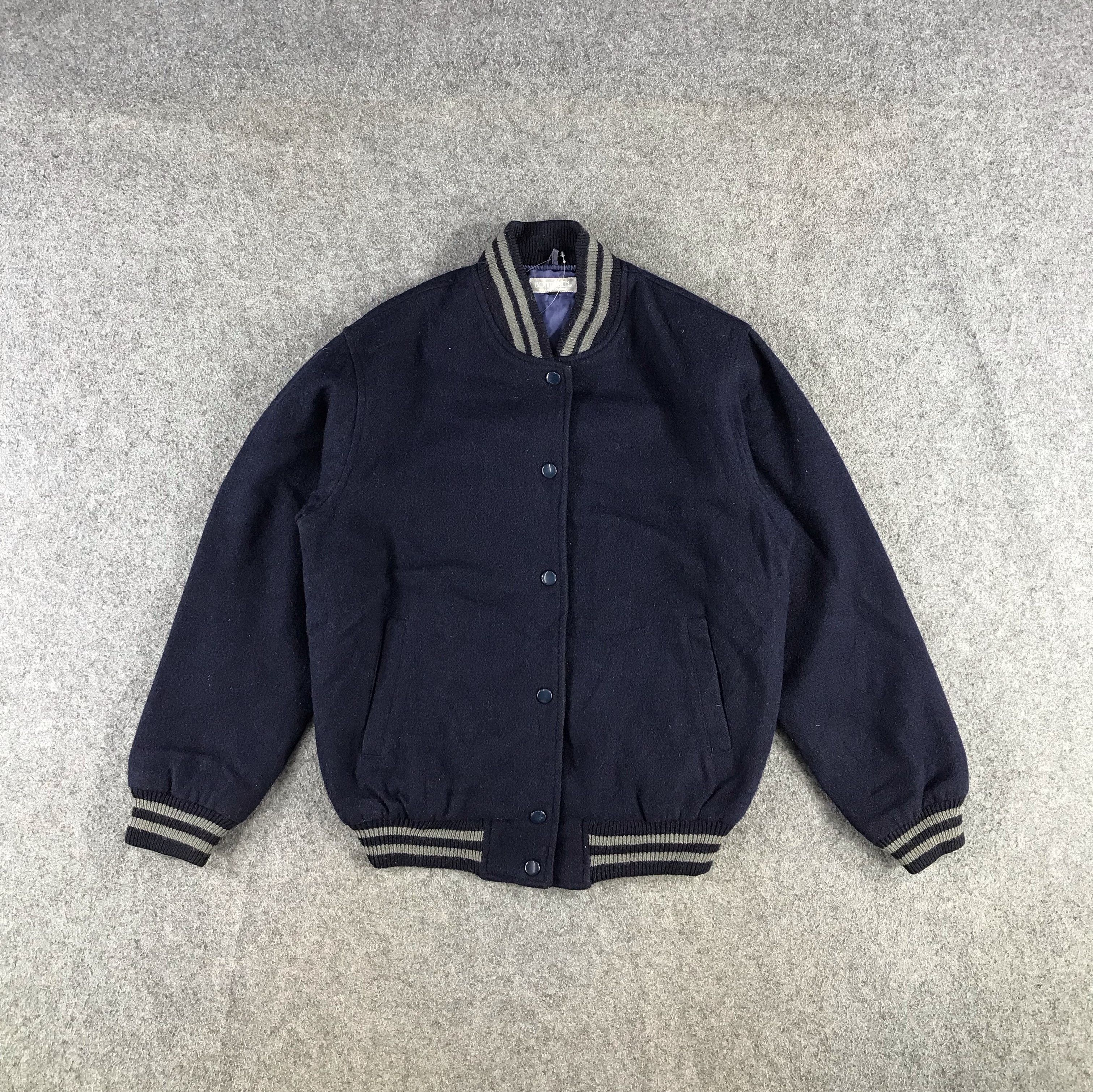 Japanese Brand 90s Bonmarlen Blue Wool Bomber Varsity Jacket JC58 Size US S / EU 44-46 / 1 - 1 Thumbnail