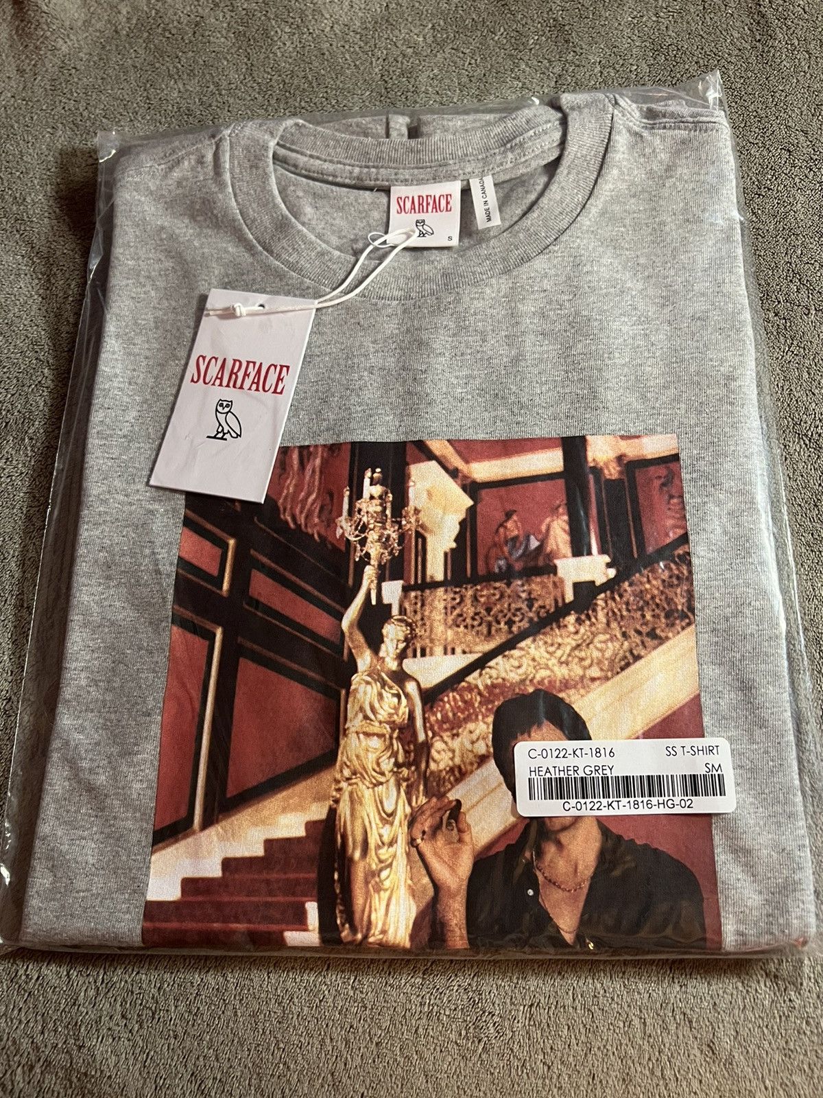 image of Drake x Octobers Very Own Ovo T-Shirt Scarface Tony Montana Tee in Grey, Men's (Size Small)