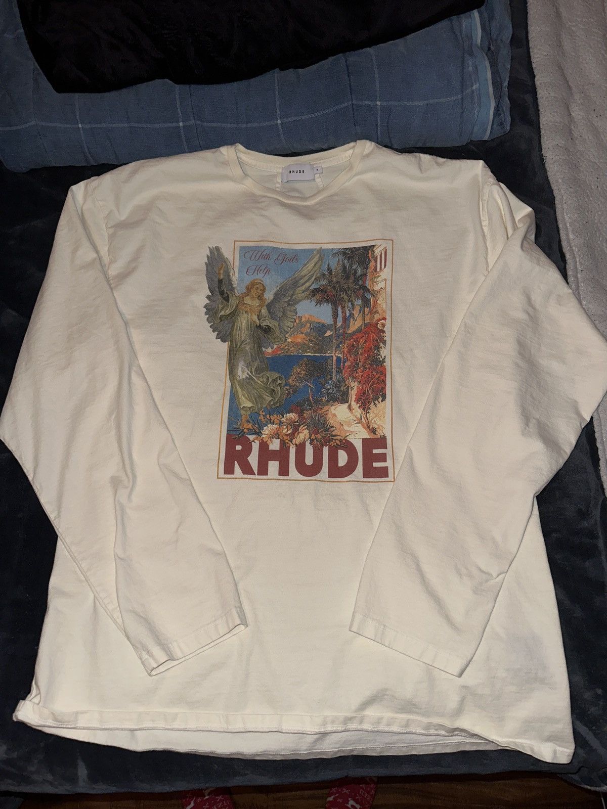 image of Rhude Long Sleeve Shirt Angel in Cream, Men's (Size XL)