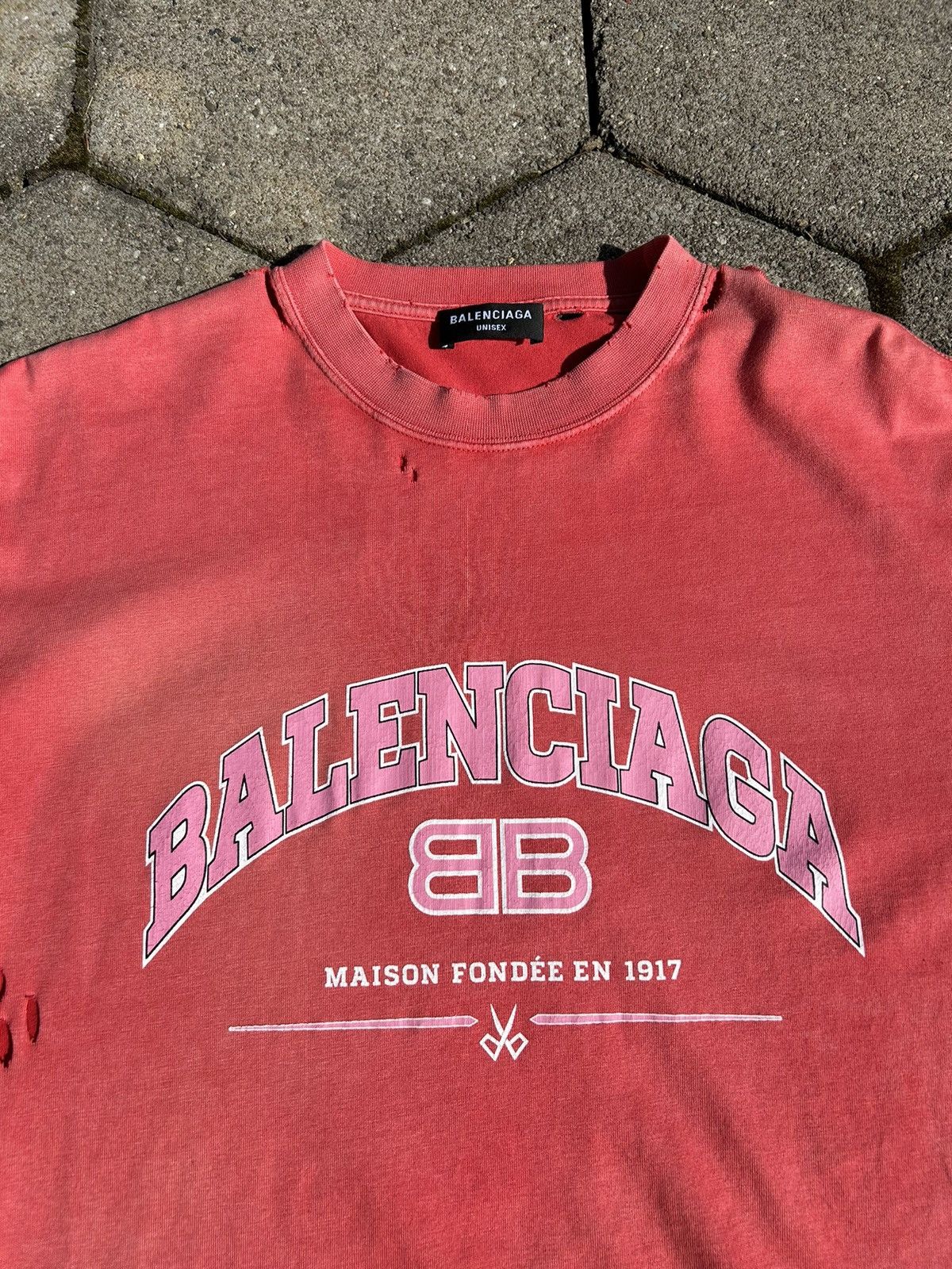Balenciaga Maison Ripped Logo Tee