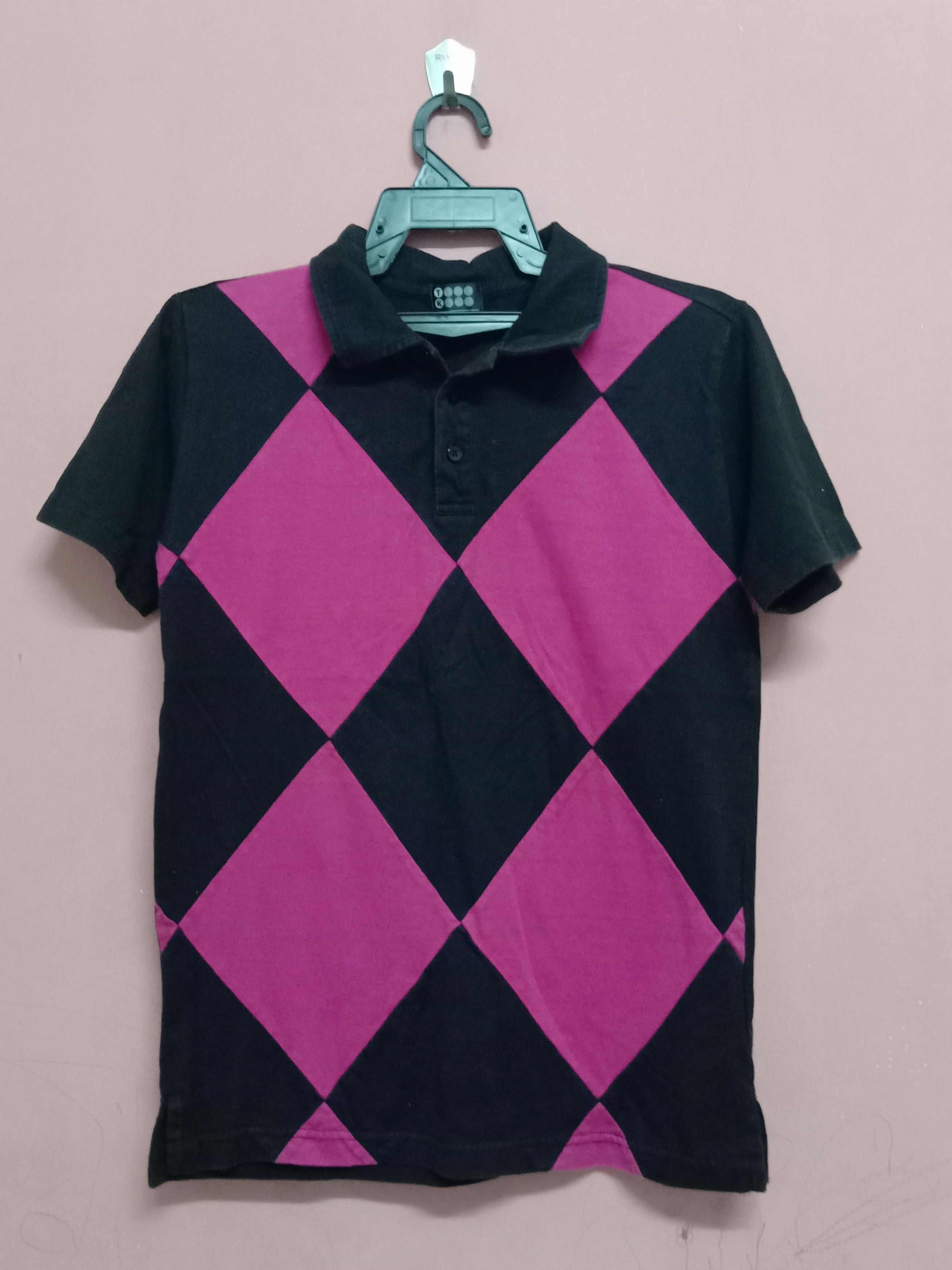 image of Takeo Kikuchi Polo Shirt in Black/Pink, Men's (Size XS)