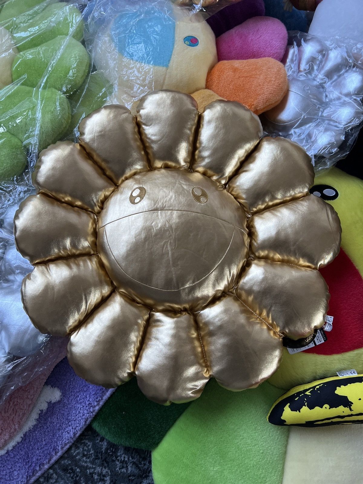 image of Takashi Murakami Rainbow Flower Cushion Plush 60Cm in Gold, Men's