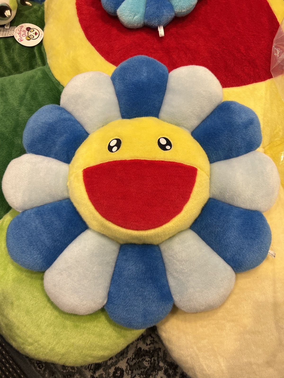 image of Takashi Murakami White Flower Cushion Plush 60Cm Blue in Rainbow, Men's