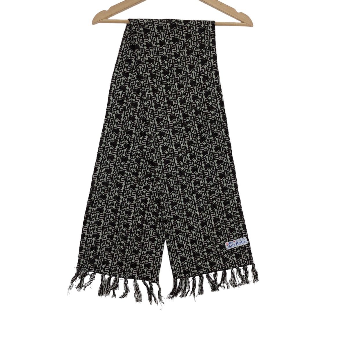 image of Vintage Jain Amber Wool Scarves Muffler Aztec in Black Grey, Women's