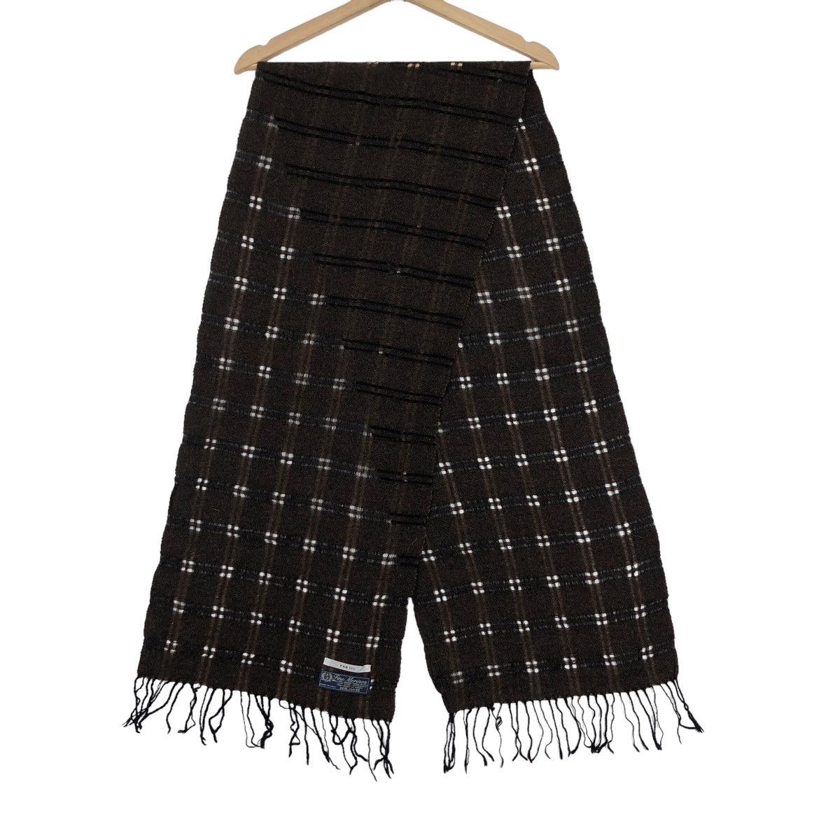 image of Italian Designers x Vintage Parici Fine Merines Scarves Muffler Checkered Wool in Brown, Women's