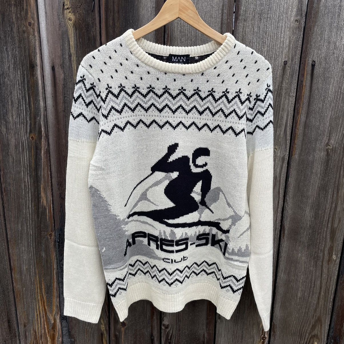 image of Coloured Cable Knit Sweater x Vintage Knit Sweater Apres Ski Club 90's Streetwear New M in White/Bl