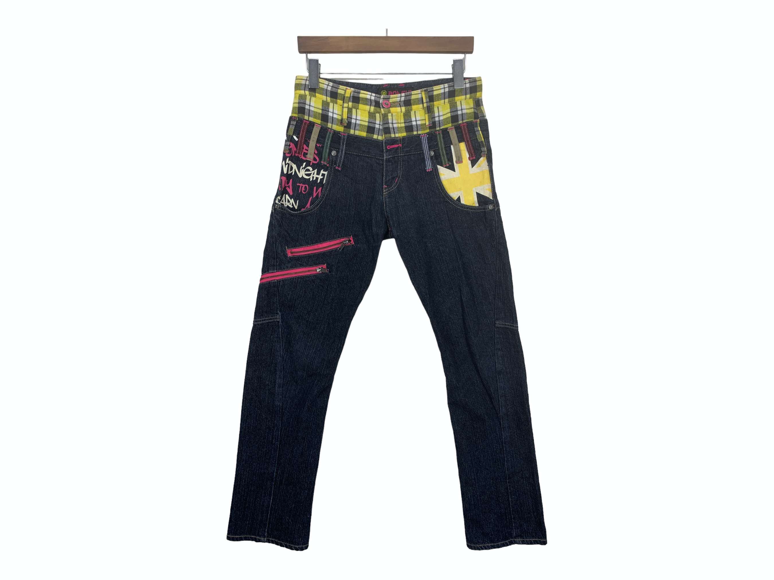 Antfui Denim Jeans Double Waist Punk Bondage Goth Pants