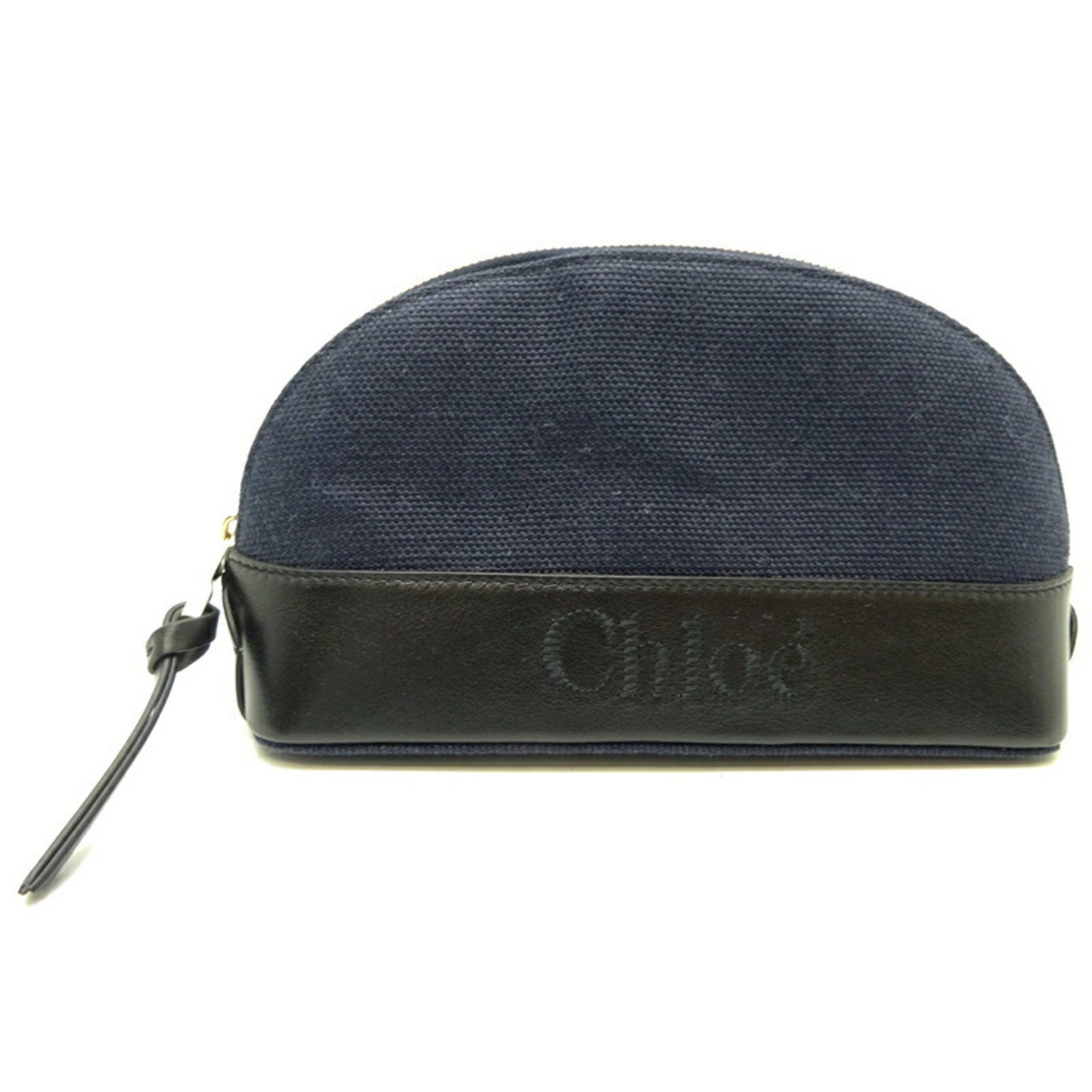 Chloe Tick Pouch Women's CHC23SP870J27477 Linen Black Navy