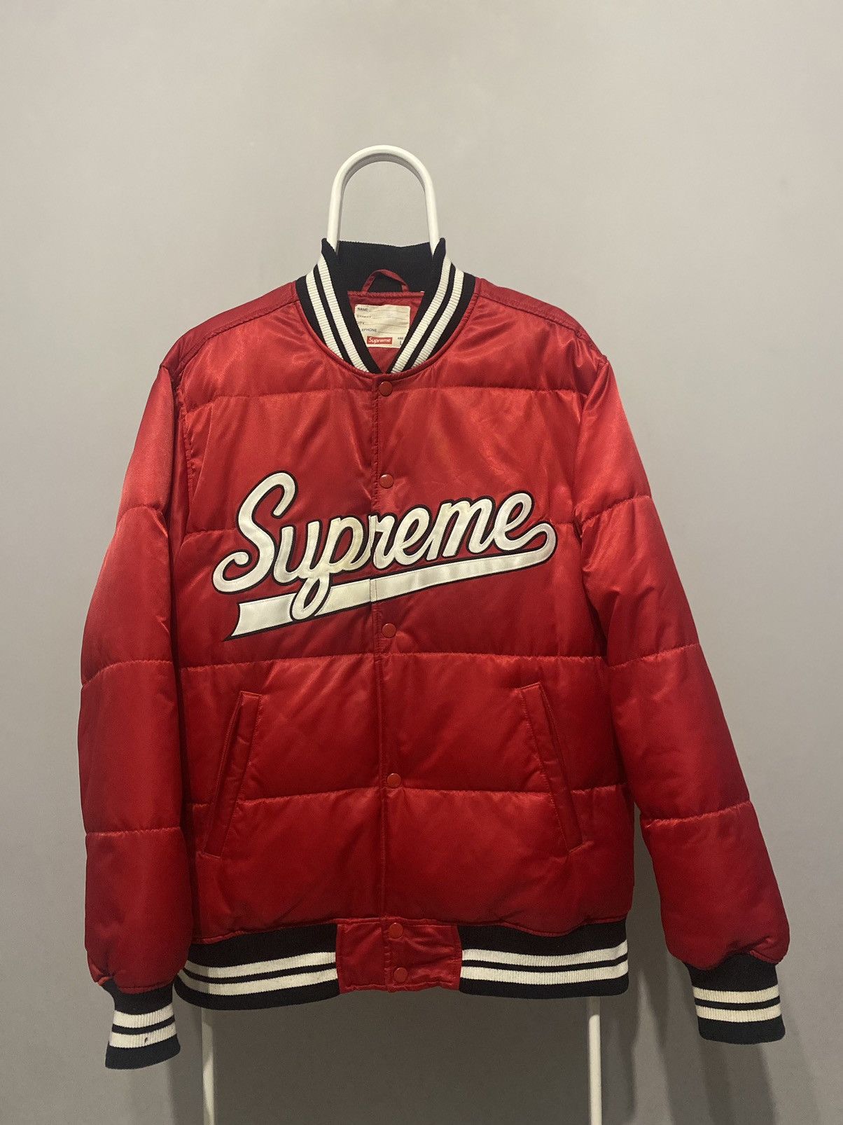 Pre-owned Supreme Uptown Studded Leather Varsity Jacket Red