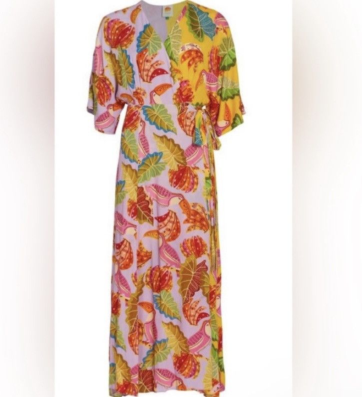 FARM RIO Mixed Beaks & Bananas Maxi Wrap Dress LILAC size S