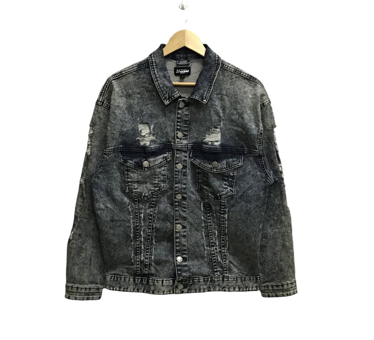 image of Jaded London Distressed Denim Jeans Jacket in Blue, Men's (Size Small)