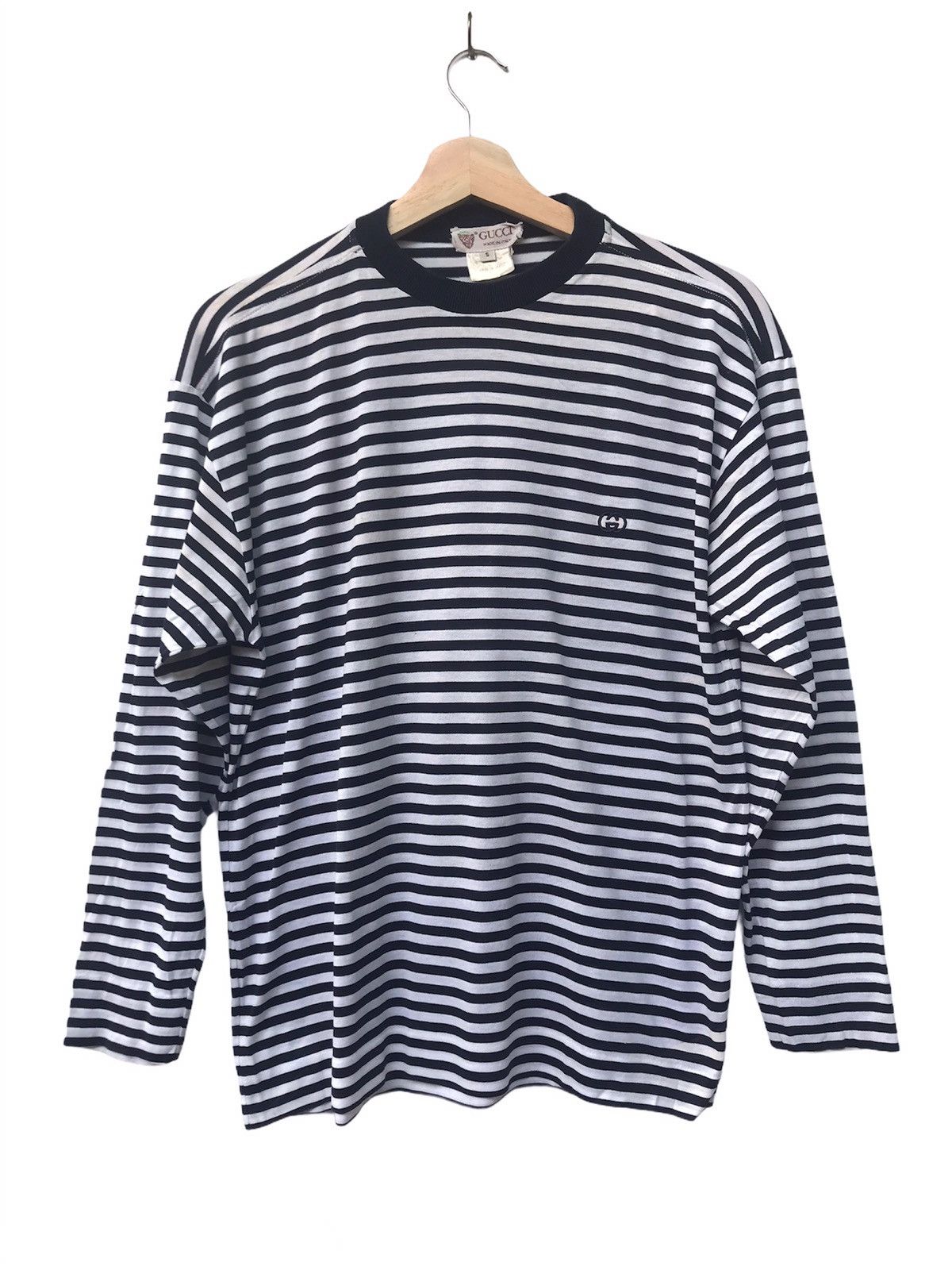 Designer × Gucci × Vintage Vintage Gucci Embroided Logo Stripe Long Sleeve Shirt Size US S / EU 44-46 / 1 - 1 Thumbnail