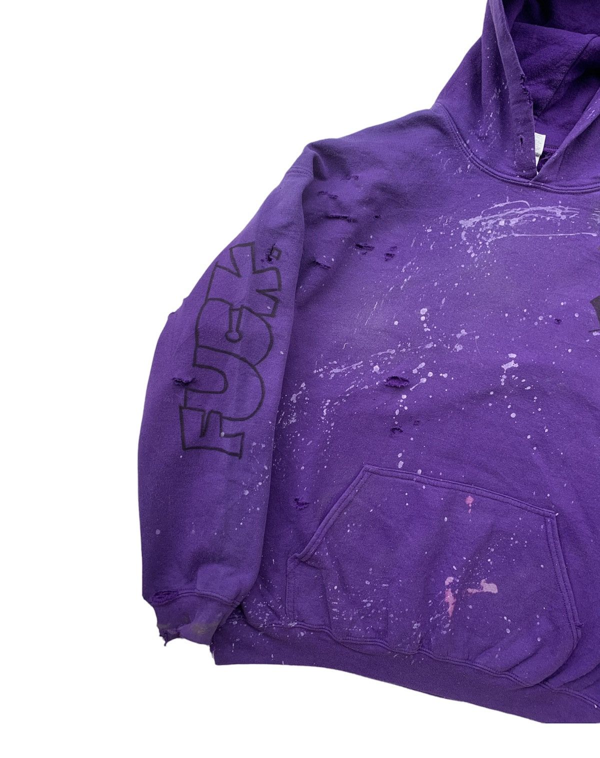 Vintage Vintage THRASHED FUCK Paint Splatter Purple Hoodie Size US M / EU 48-50 / 2 - 7 Thumbnail