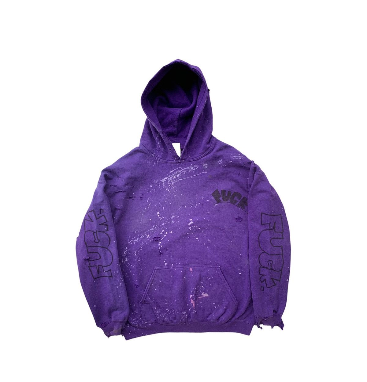 Vintage Vintage THRASHED FUCK Paint Splatter Purple Hoodie Size US M / EU 48-50 / 2 - 2 Thumbnail