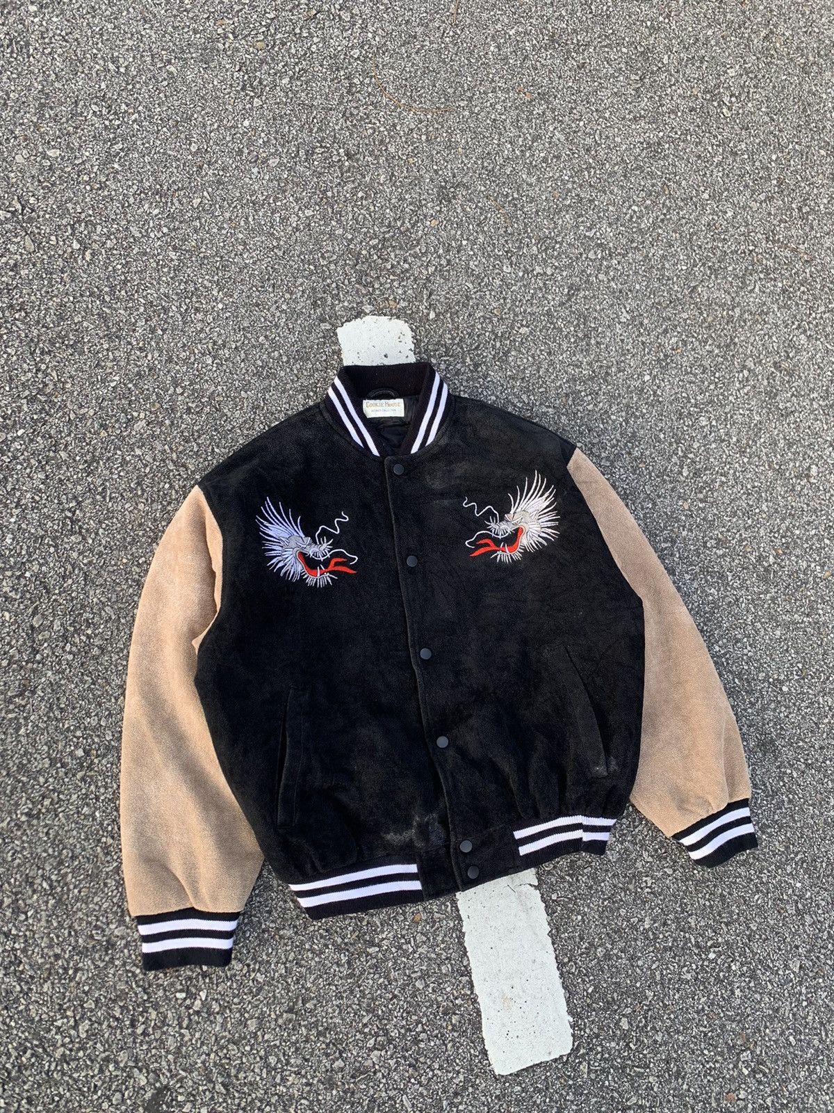 Vintage 🐲Vtg THRASHED COOKIE HOUSE EMBROIDERY DRAGON VARSITY JACKET Size US M / EU 48-50 / 2 - 10 Thumbnail