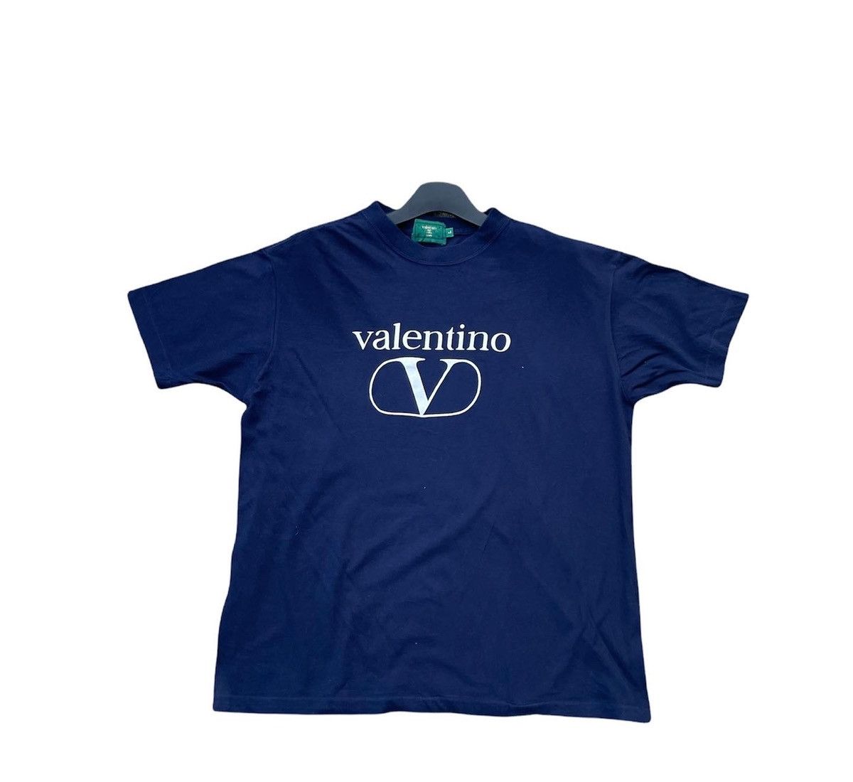 image of Vintage Valentino Spellout Logo Tshirt in Blue, Men's (Size XL)