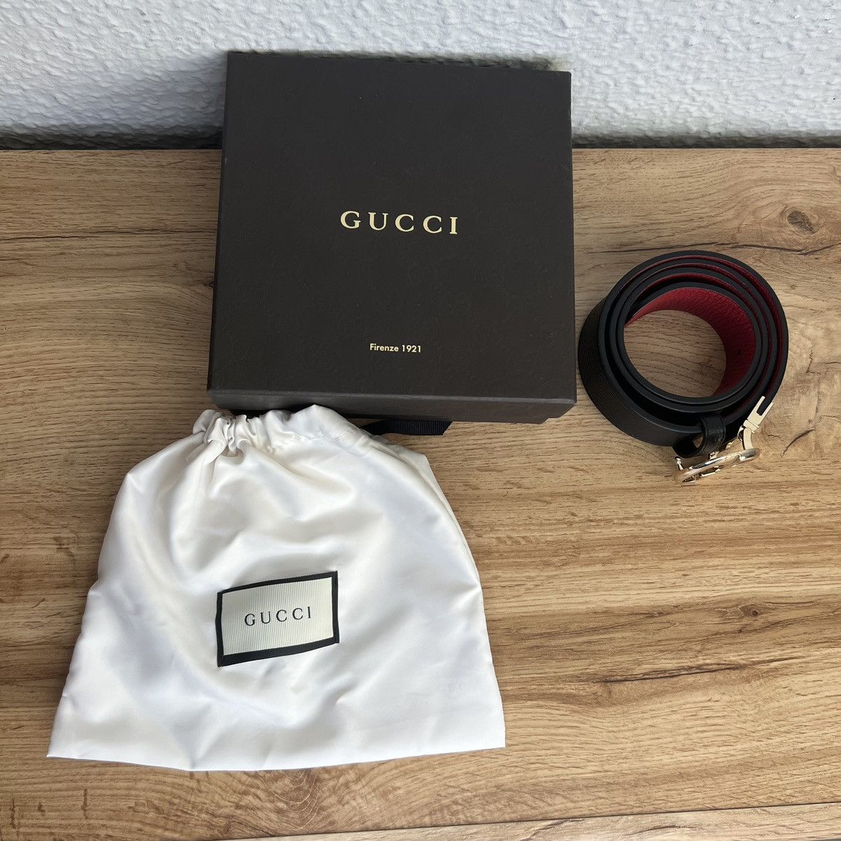 Gucci Gucci GG Black Red Leather Belt Gold Size ONE SIZE - 2 Thumbnail