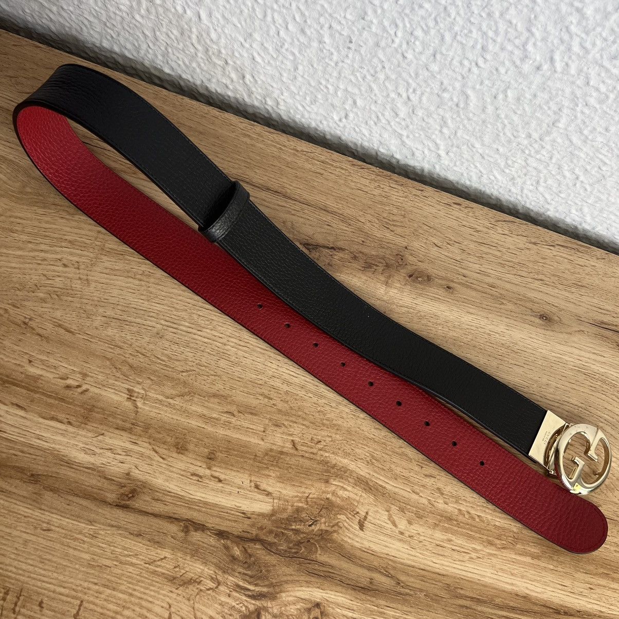 Gucci Gucci GG Black Red Leather Belt Gold Size ONE SIZE - 5 Thumbnail