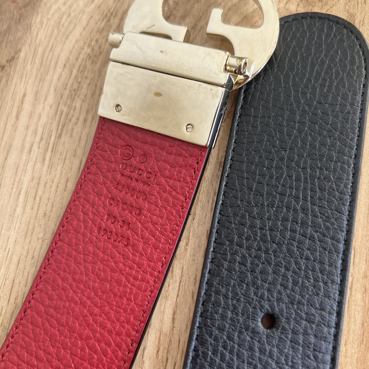 Gucci Gucci GG Black Red Leather Belt Gold Size ONE SIZE - 7 Thumbnail