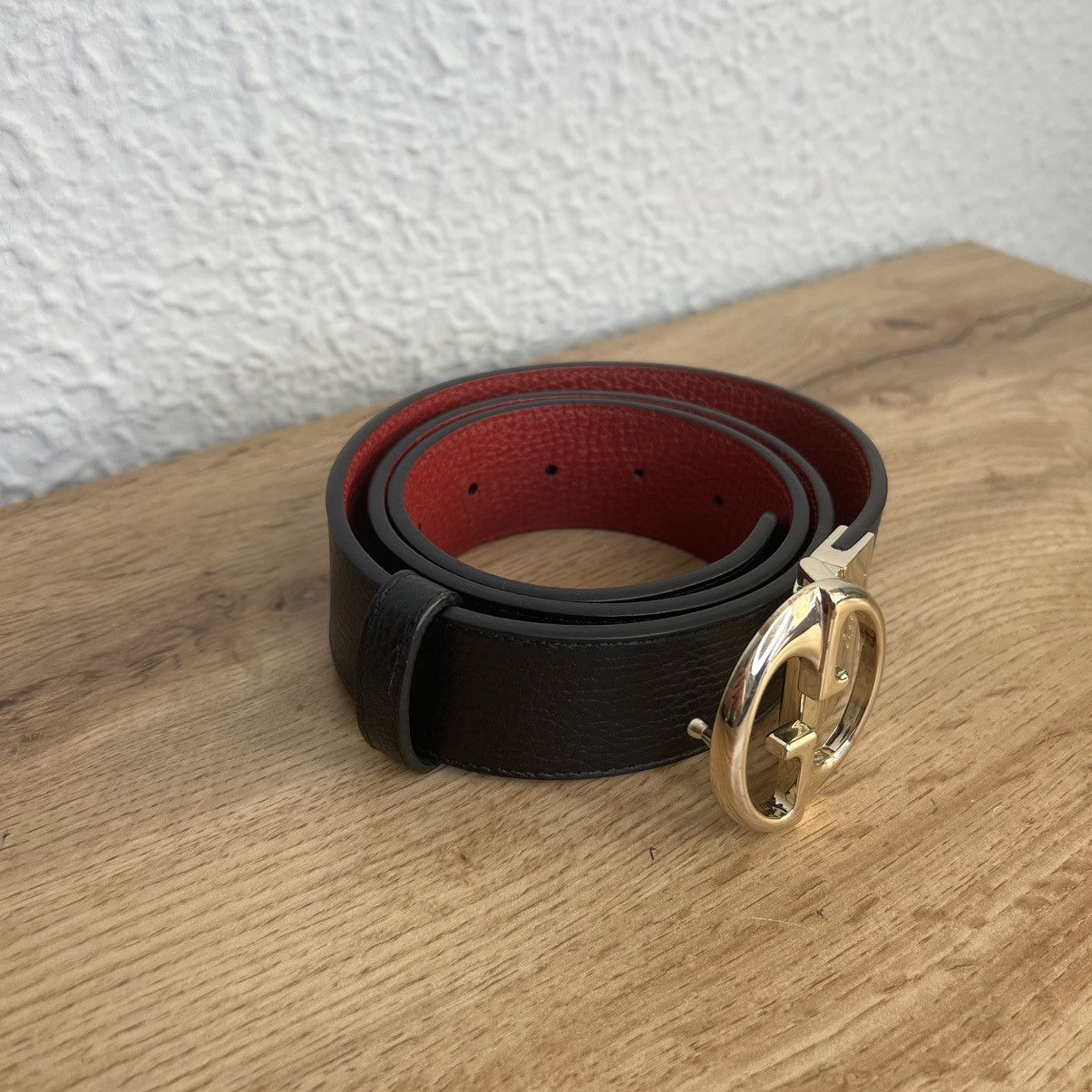 Gucci Gucci GG Black Red Leather Belt Gold Size ONE SIZE - 3 Thumbnail