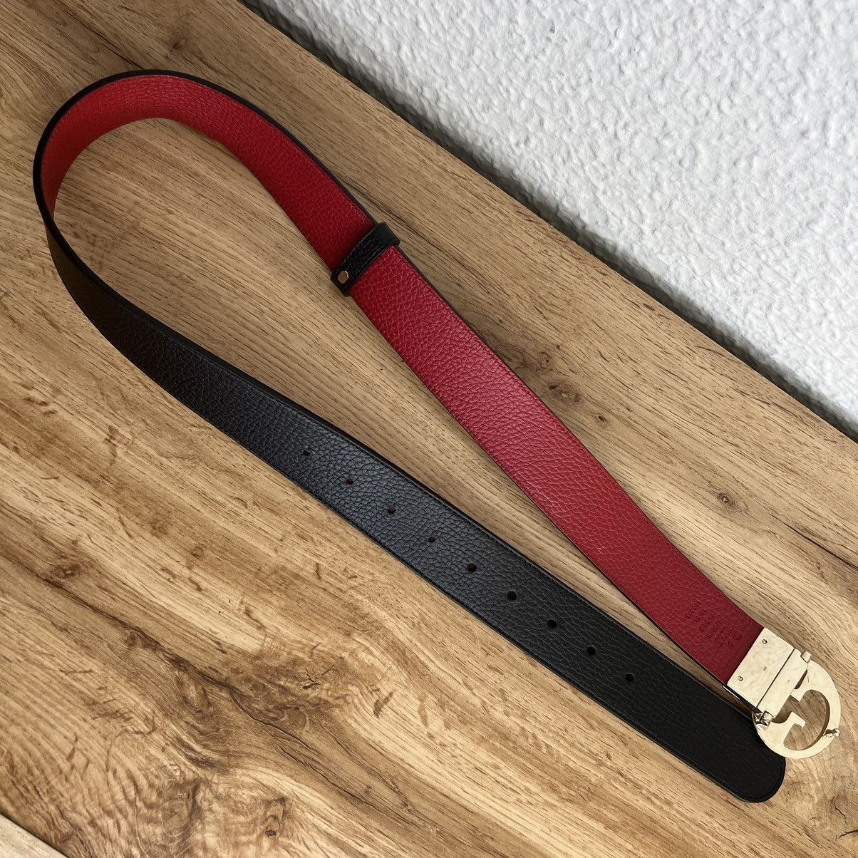 Gucci Gucci GG Black Red Leather Belt Gold Size ONE SIZE - 6 Thumbnail