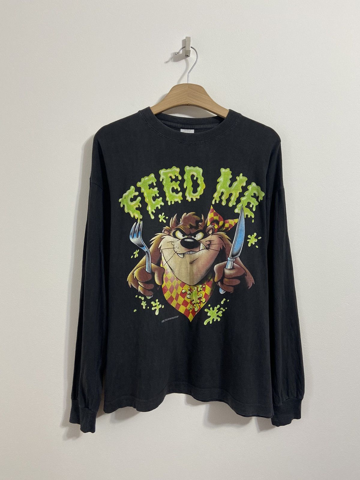 Vintage Tasmanian Looney Tunes Vintage Long Sleeve Feed Me 1992 Size US XL / EU 56 / 4 - 1 Thumbnail