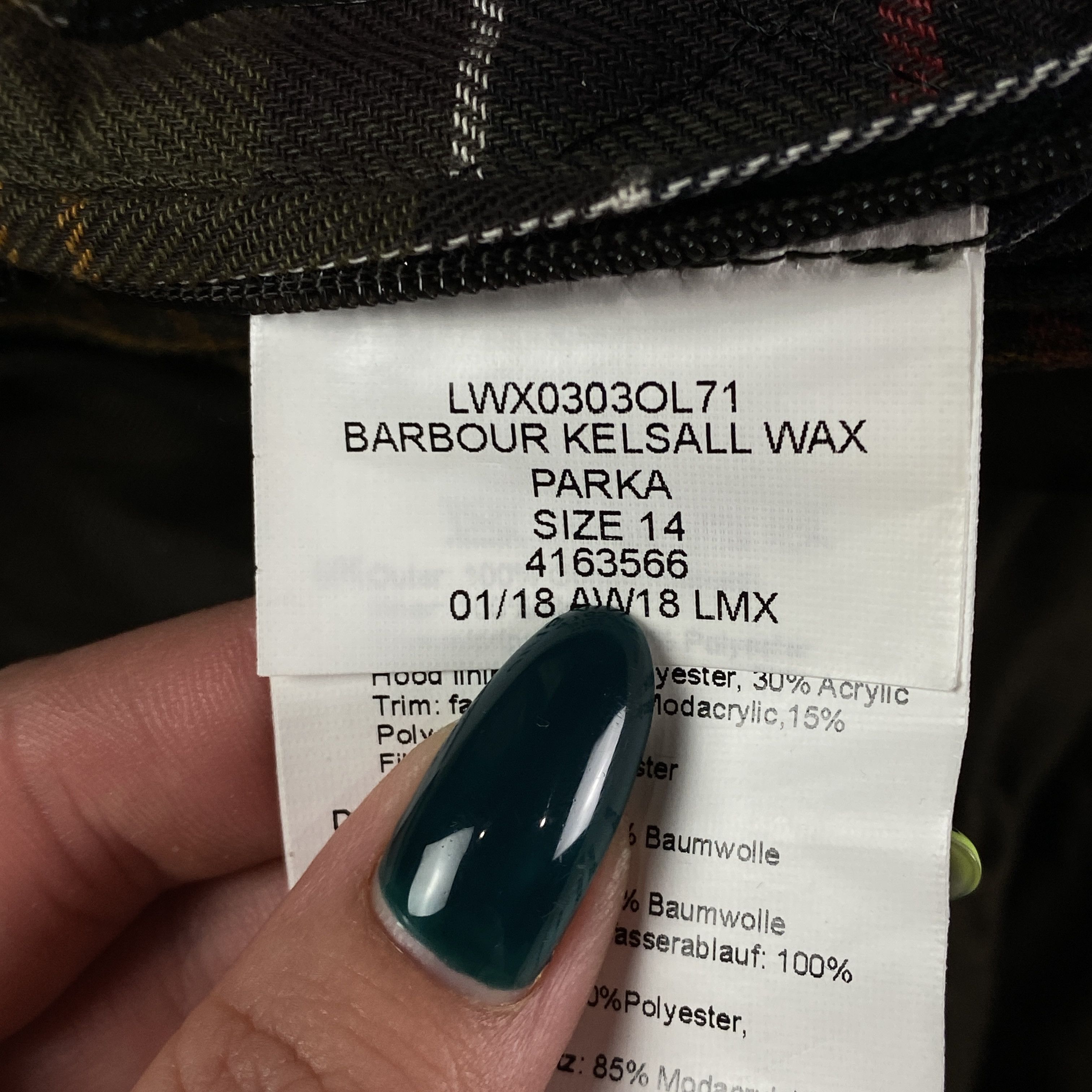 Barbour Womens Barbour Kelsall Wax Parka Jacket Size UK 14 Waxed Size L / US 10 / IT 46 - 6 Thumbnail
