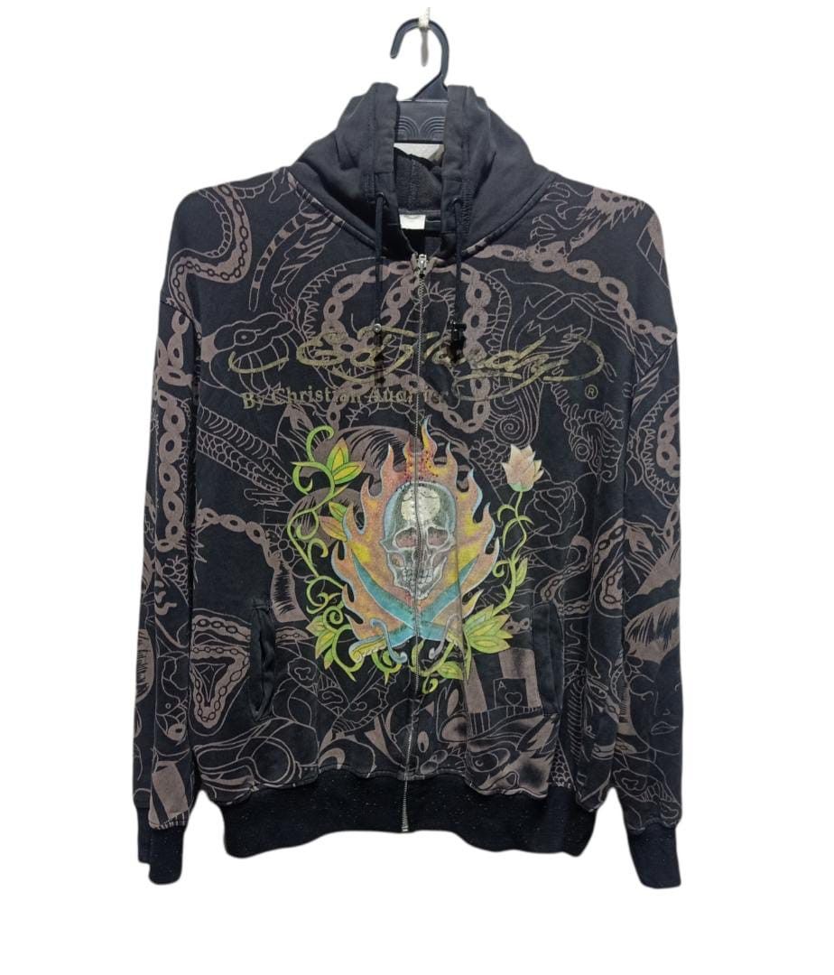 Christian Audigier × Ed Hardy Vintage ED Hardy Full Printed Zipper Hoodie Size US XL / EU 56 / 4 - 1 Thumbnail