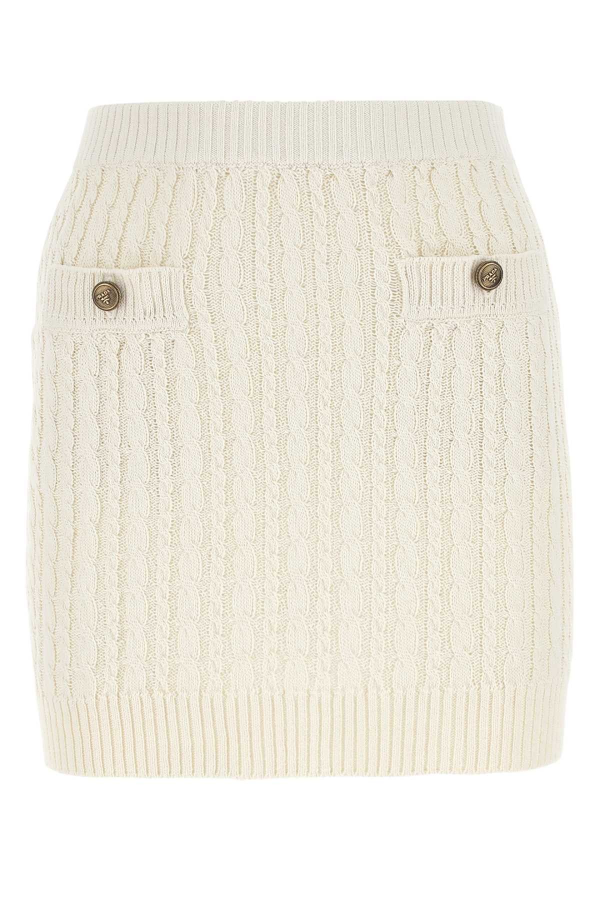 Ivory Cotton Blend Mini Skirt