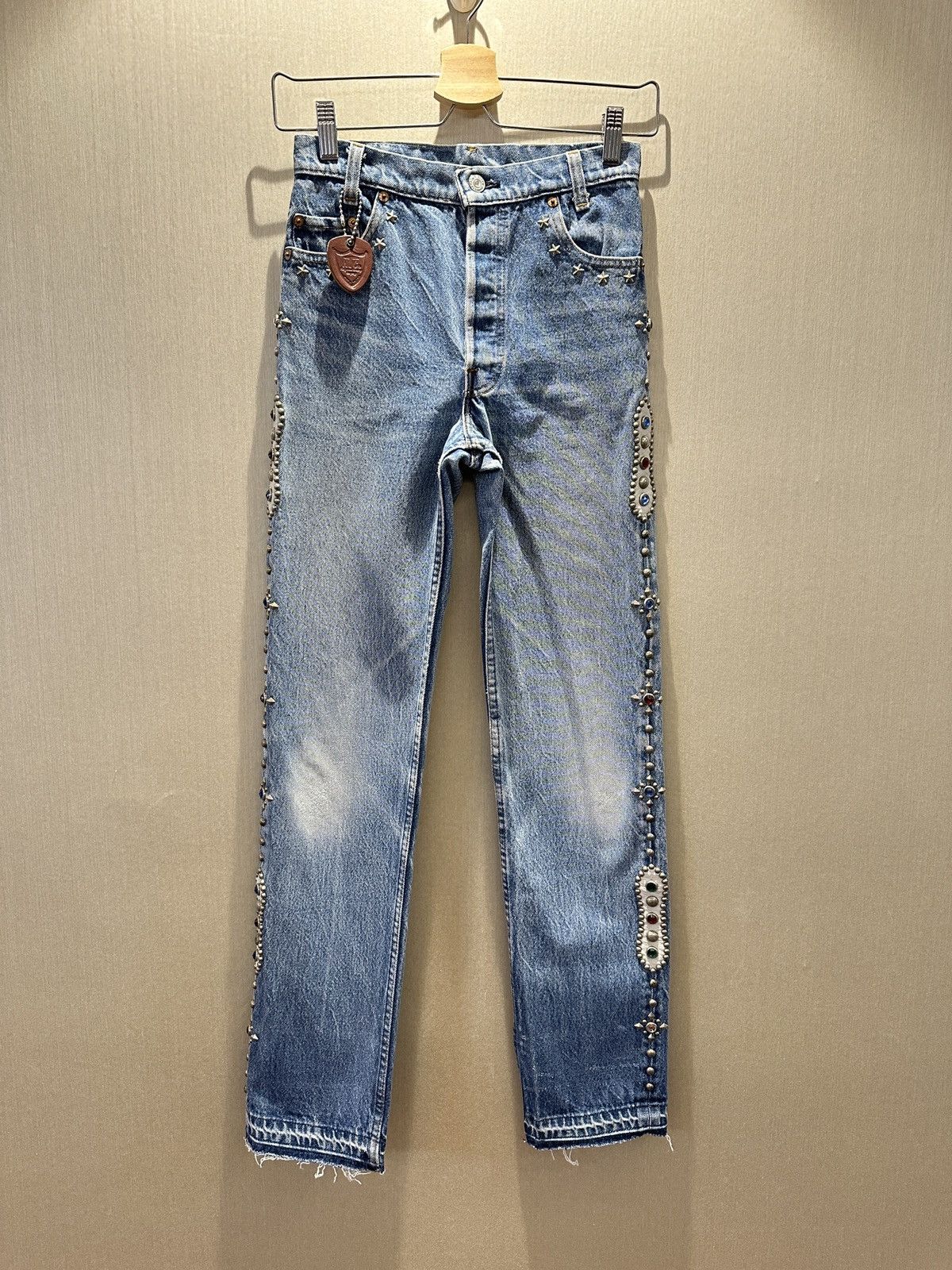 Hollywood Trading Company HTC IrregulaR HUMBLE Gemstone Studded Vintage Levi’s Jeans Size US 26 / EU 42 - 1 Thumbnail