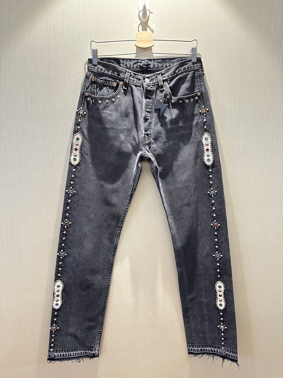Pre-owned Htc Hollywood Trading Company X Levis Htc Irregular Humble Gemstone Studded Vintage Levi's Jeans In Black