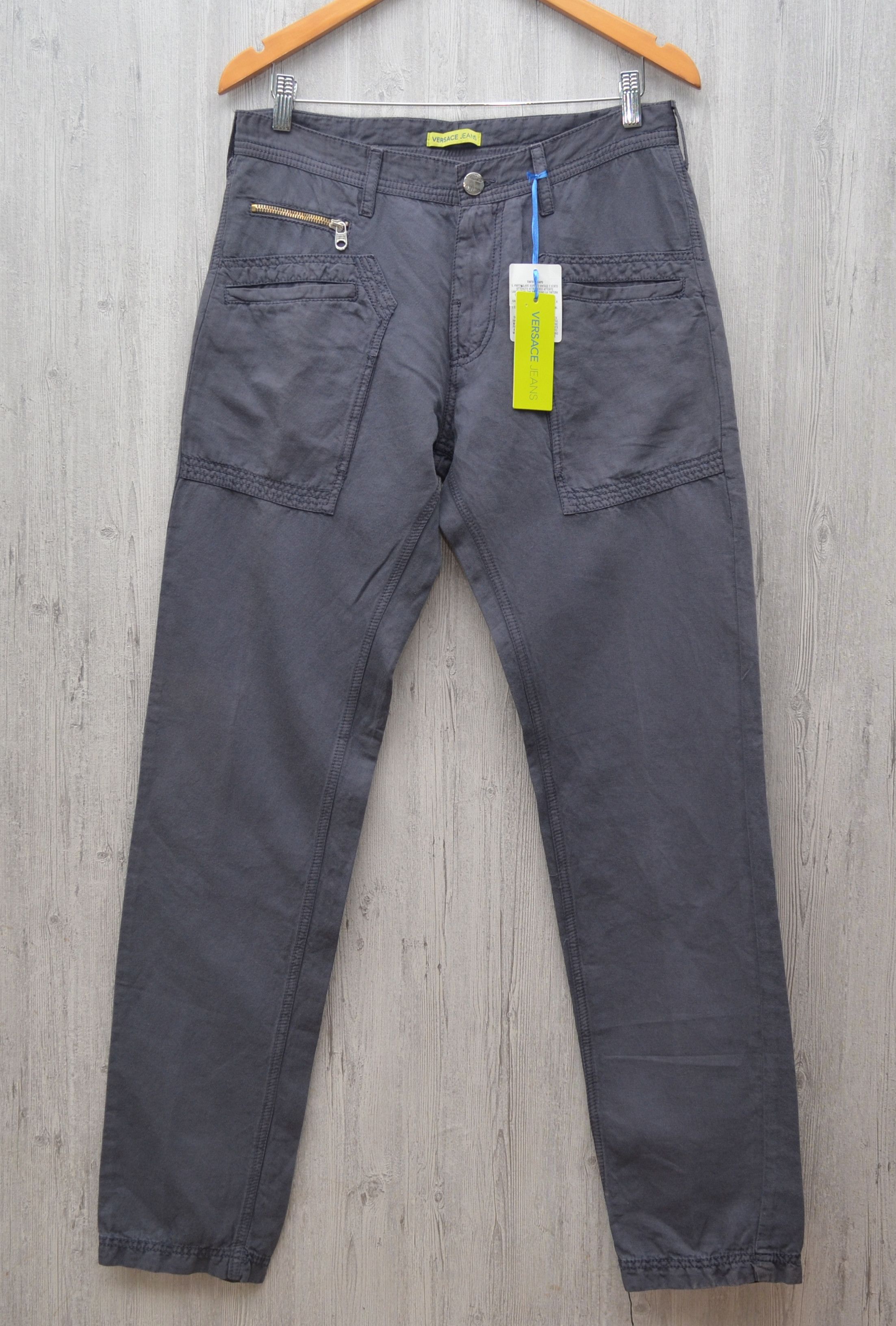 image of Versace Jeans Cargo Pants Navy Cotton Linen Size W30 L34, Men's