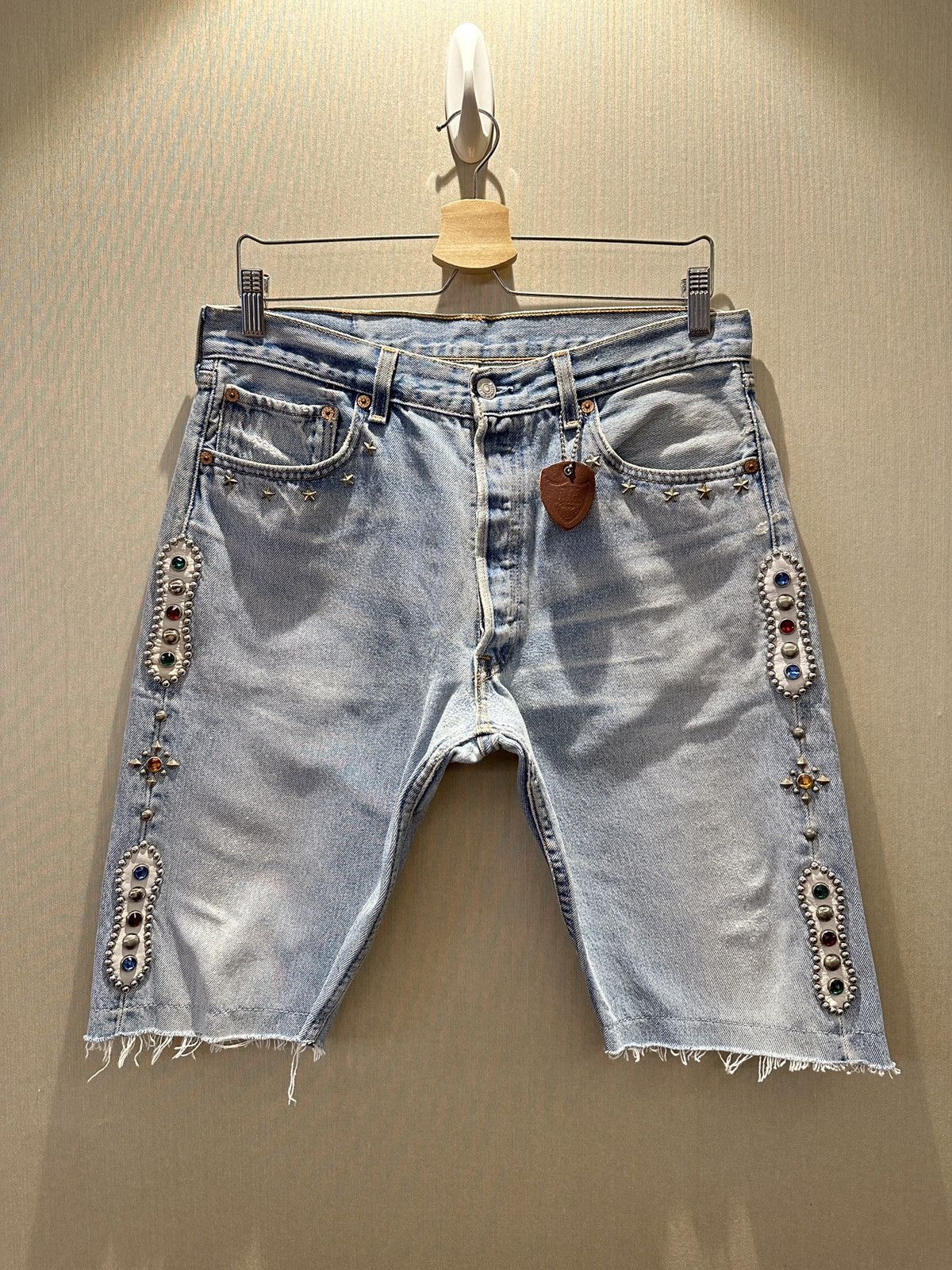 Pre-owned Htc Hollywood Trading Company X Levis Htc Irregular Humble Gemstone Studded Vintage Levi's Shorts In Blue