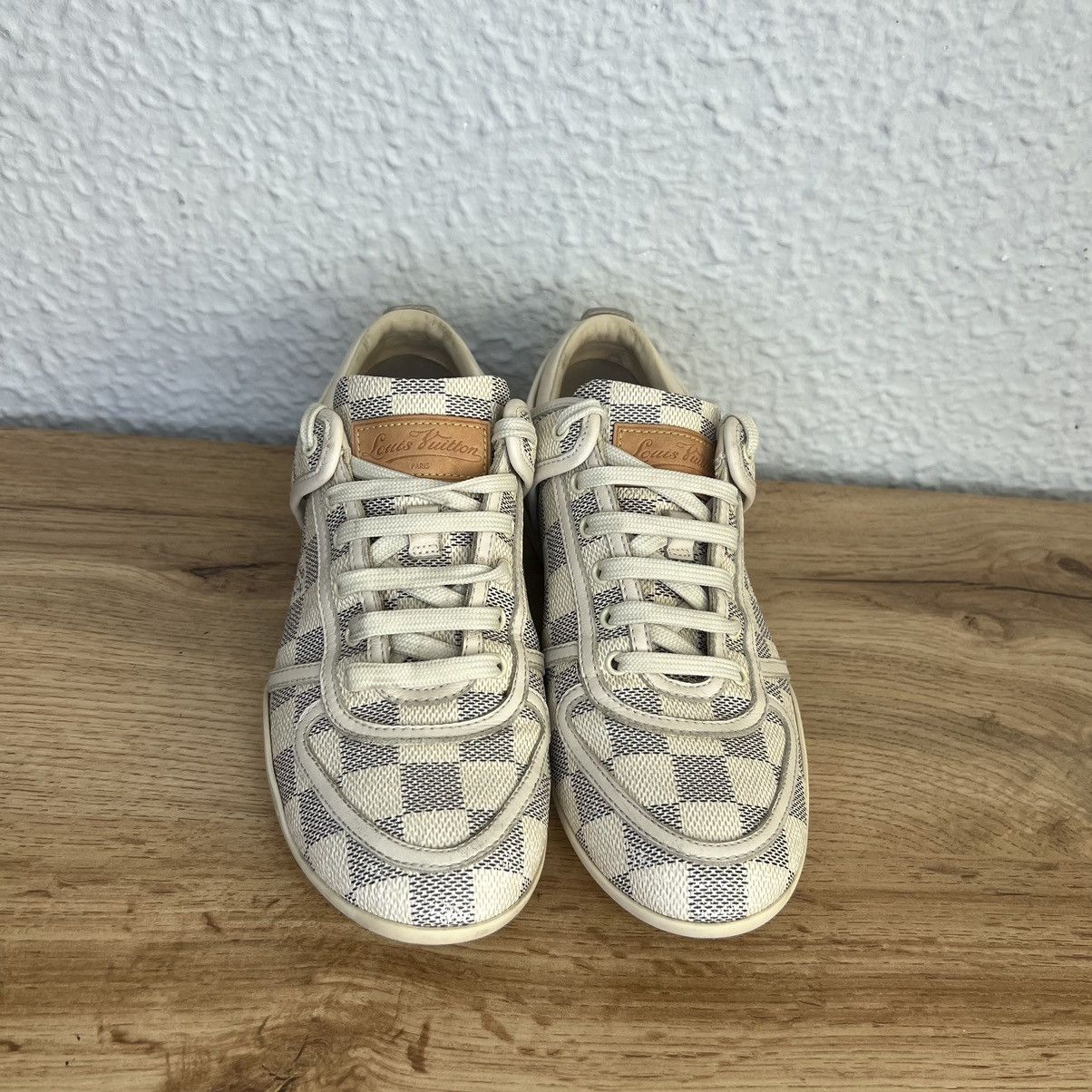 Louis Vuitton Louis Vuitton Leather Beige Trainers LV Shoes Checkered Size US 5.5 / IT 35.5 - 2 Thumbnail