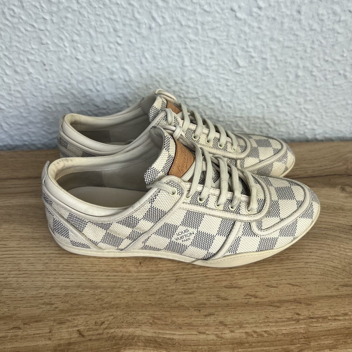 Louis Vuitton Louis Vuitton Leather Beige Trainers LV Shoes Checkered Size US 5.5 / IT 35.5 - 3 Thumbnail