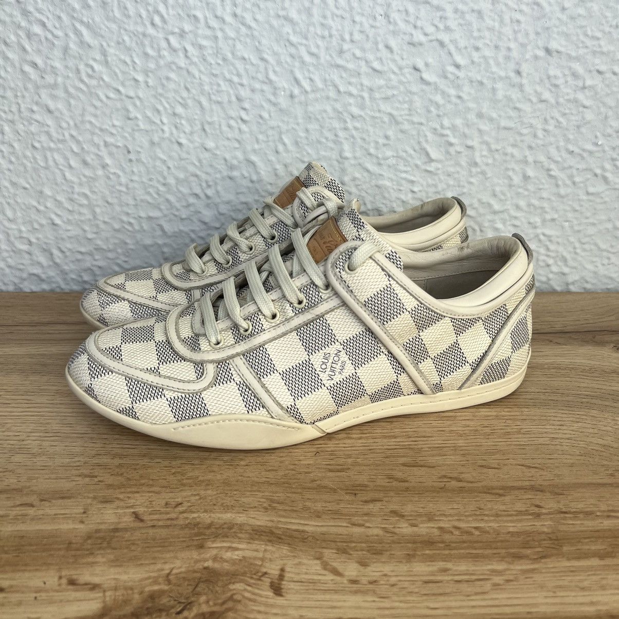Louis Vuitton Louis Vuitton Leather Beige Trainers LV Shoes Checkered Size US 5.5 / IT 35.5 - 1 Thumbnail