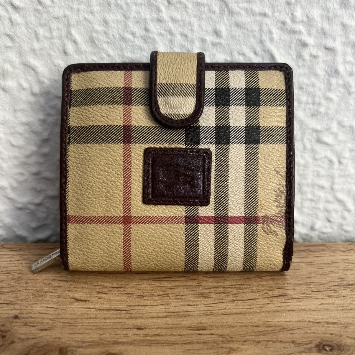 Burberry Burberrys Beige Leather Check Checkered Wallet