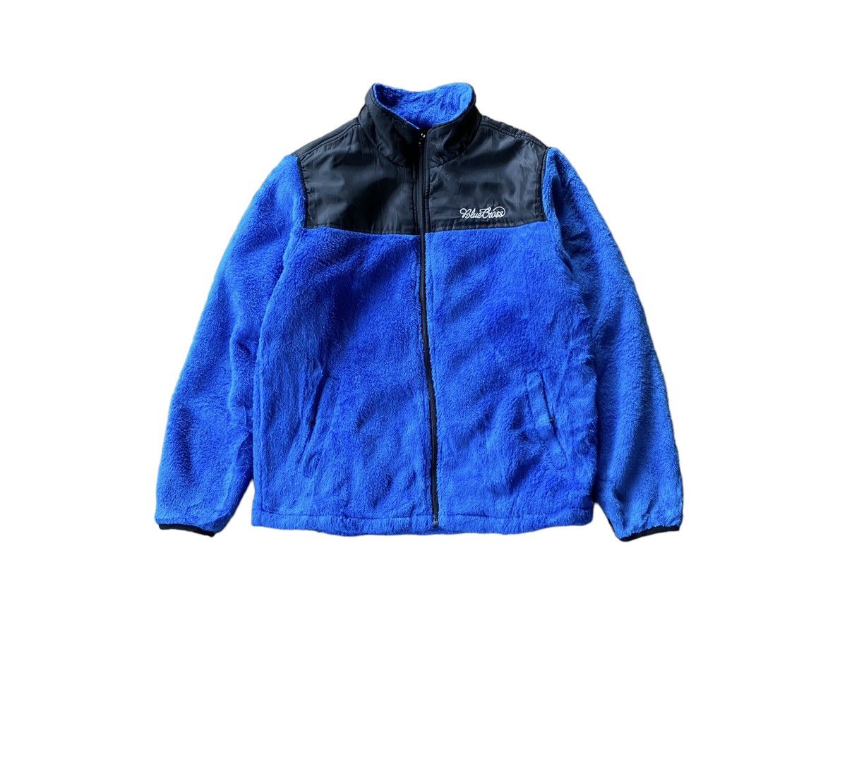 image of Vintage x Winter Session Blue Cross Fleece Sweater Zipper Jacket, Men's (Size Large)