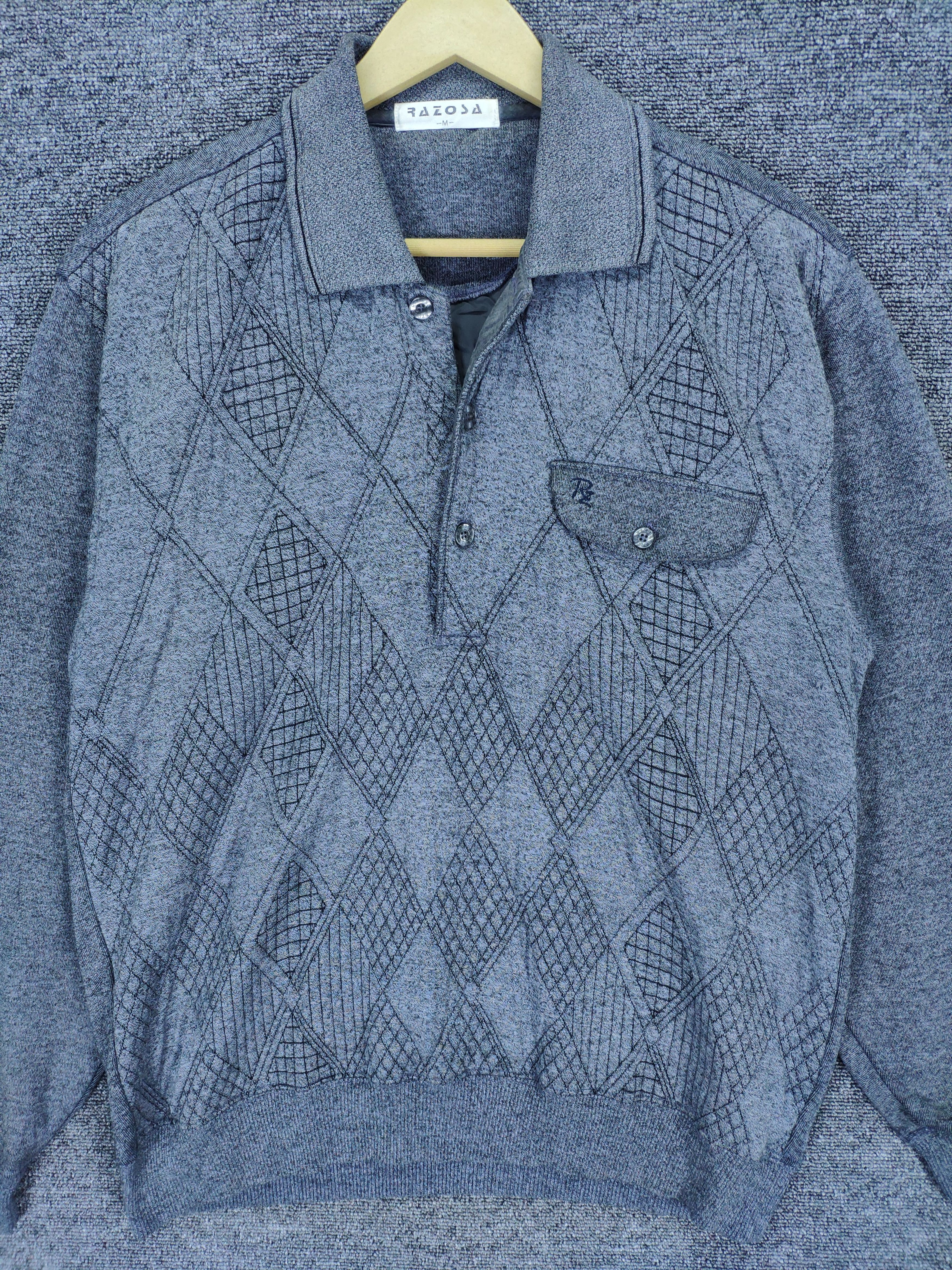Japanese Brand × Vintage Steal 💥 Vintage Knit Polo Long Sleeve Shirt Diamond style Size US M / EU 48-50 / 2 - 5 Thumbnail