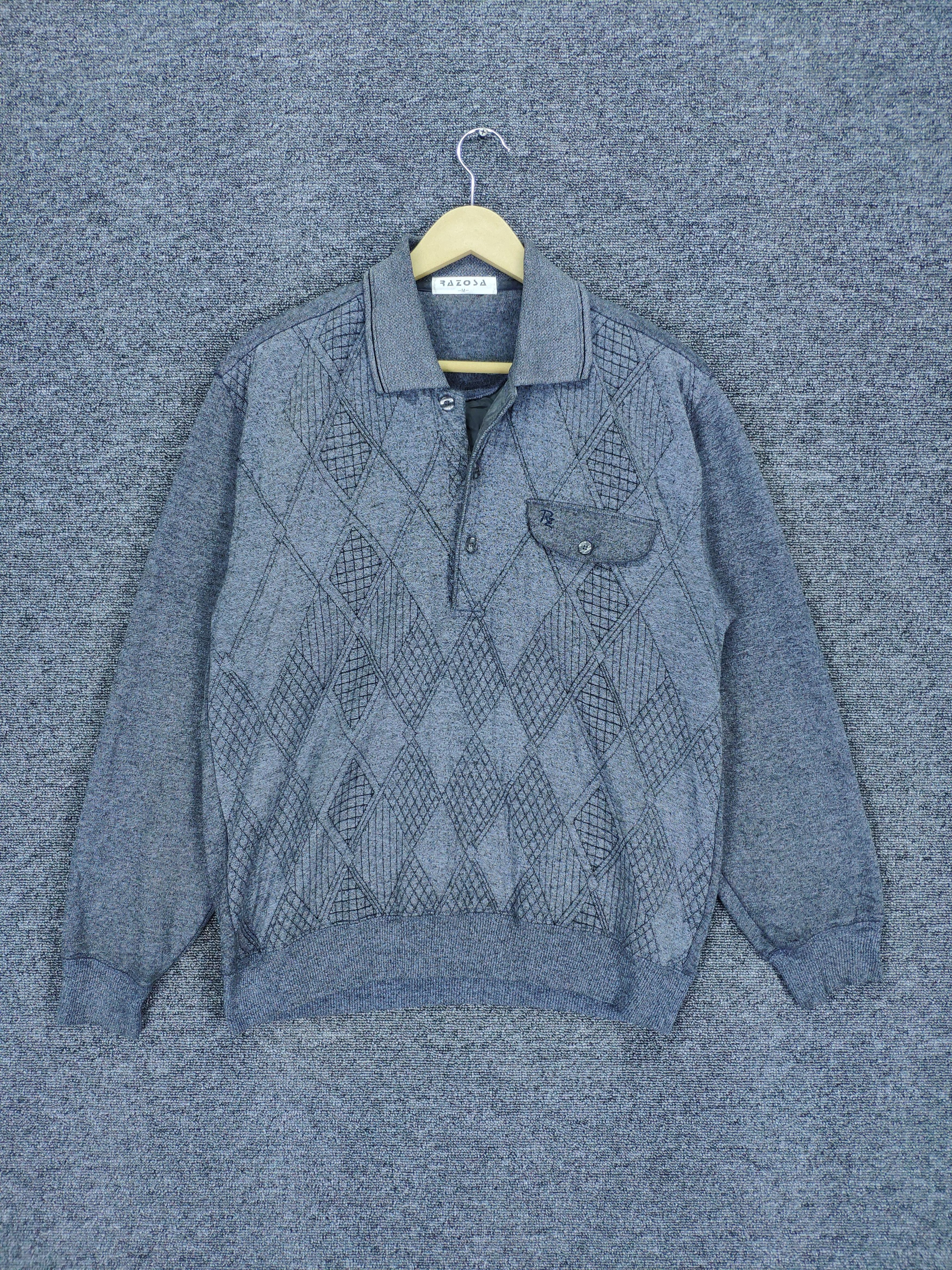 Japanese Brand × Vintage Steal 💥 Vintage Knit Polo Long Sleeve Shirt Diamond style Size US M / EU 48-50 / 2 - 1 Thumbnail