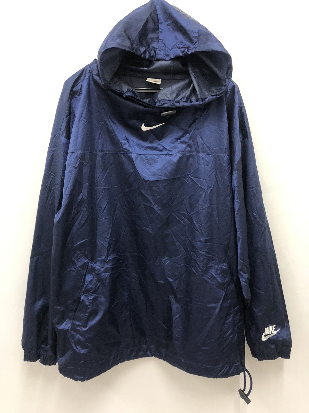 image of 90's Vintage Nike OG Centre Swoosh Windbreaker Hoodie in Blue Black, Men's (Size Large)