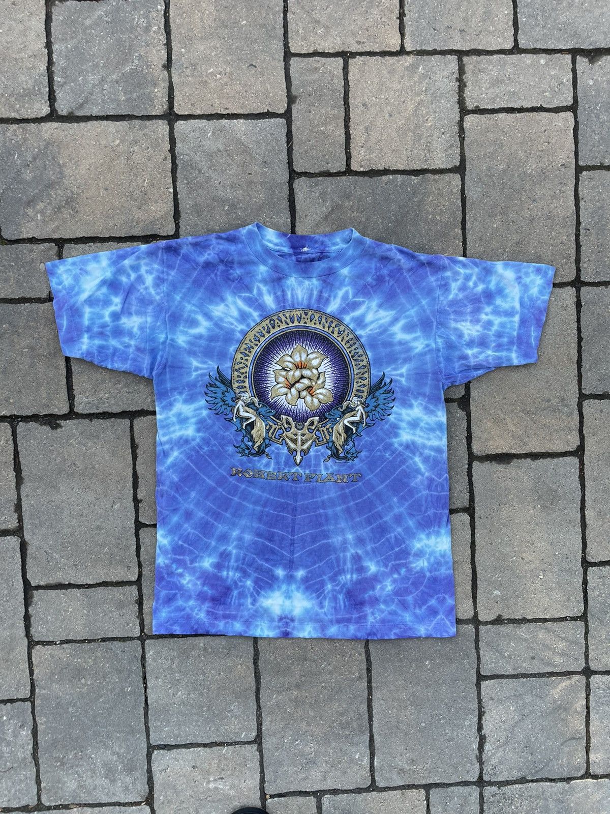 image of Band Tees x Rock T Shirt 1990 Single Stitch Robert Plant "manic Nirvana" Tee Shirt in Tie Dye (Size